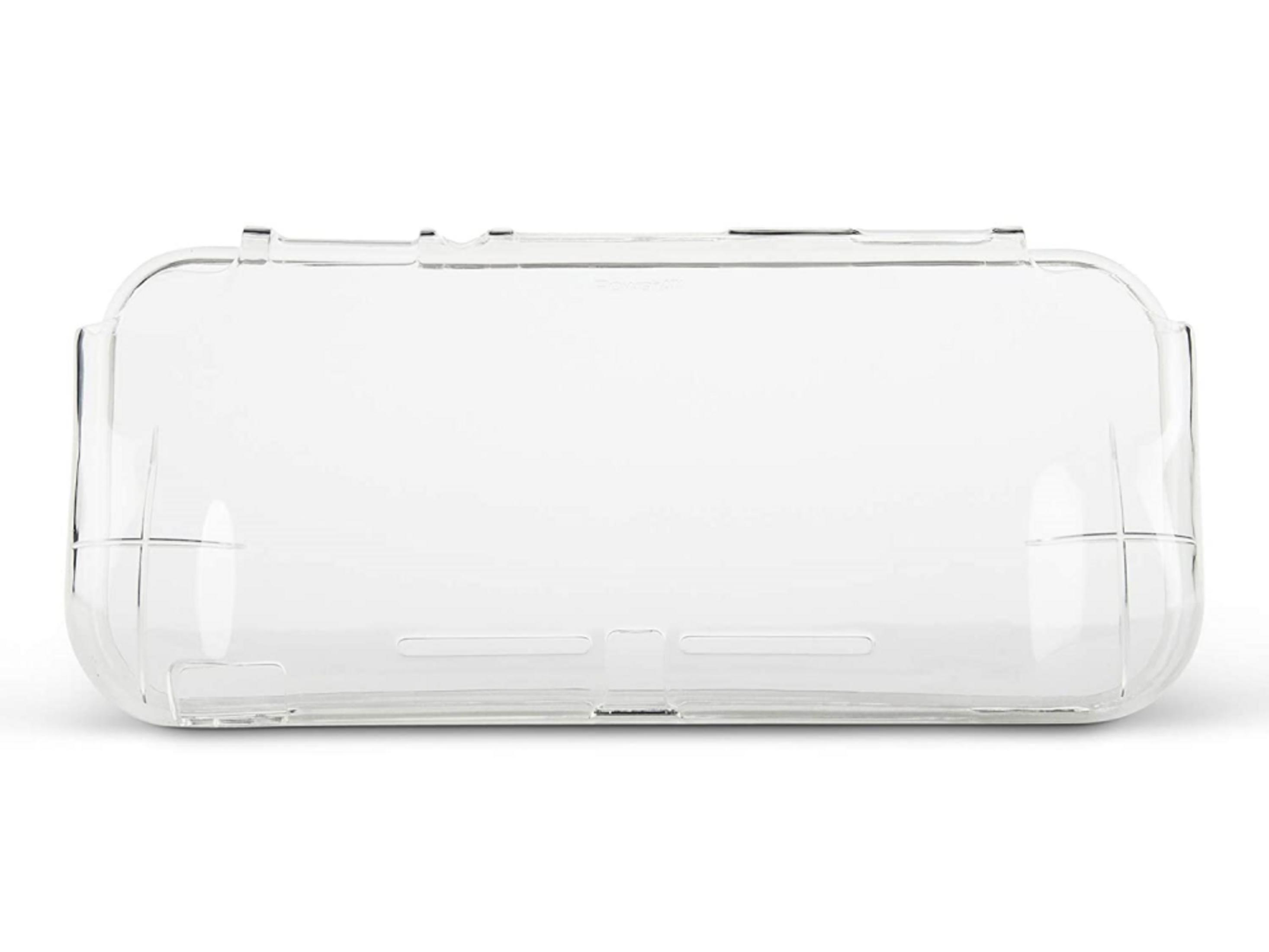 Un recipiente transparente y rectangular con esquinas redondeadas.