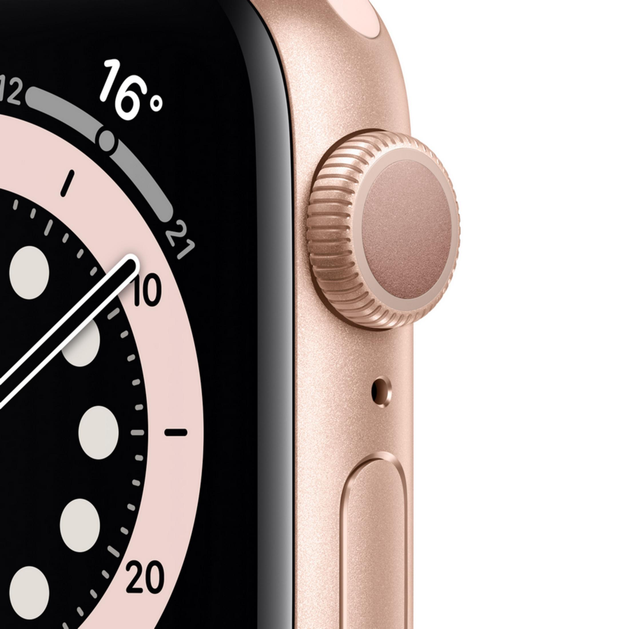 Reloj inteligente dorado con pantalla digital de 16 grados y dial lateral.