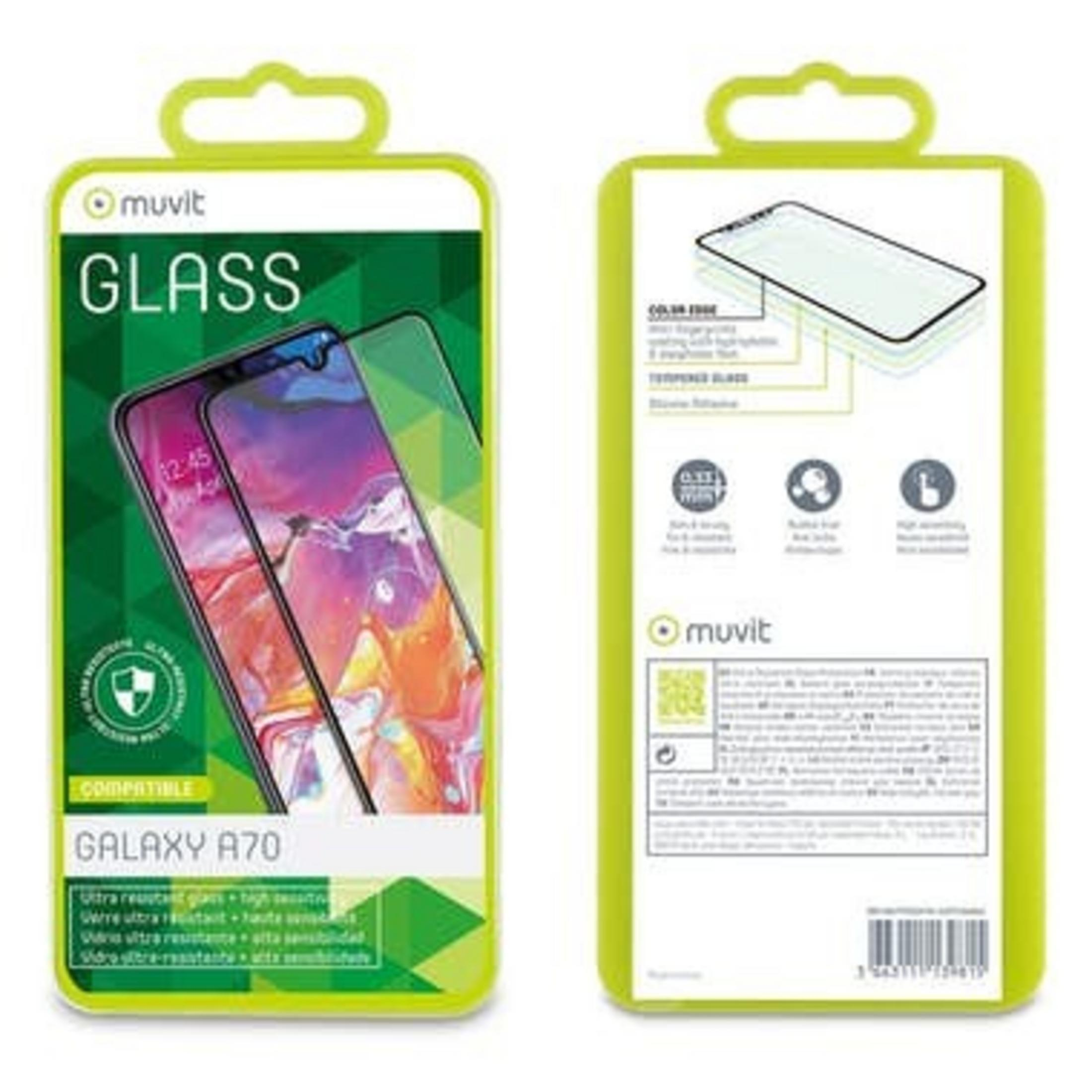Confezione per una protezione schermo in vetro temperato Samsung Galaxy A70.