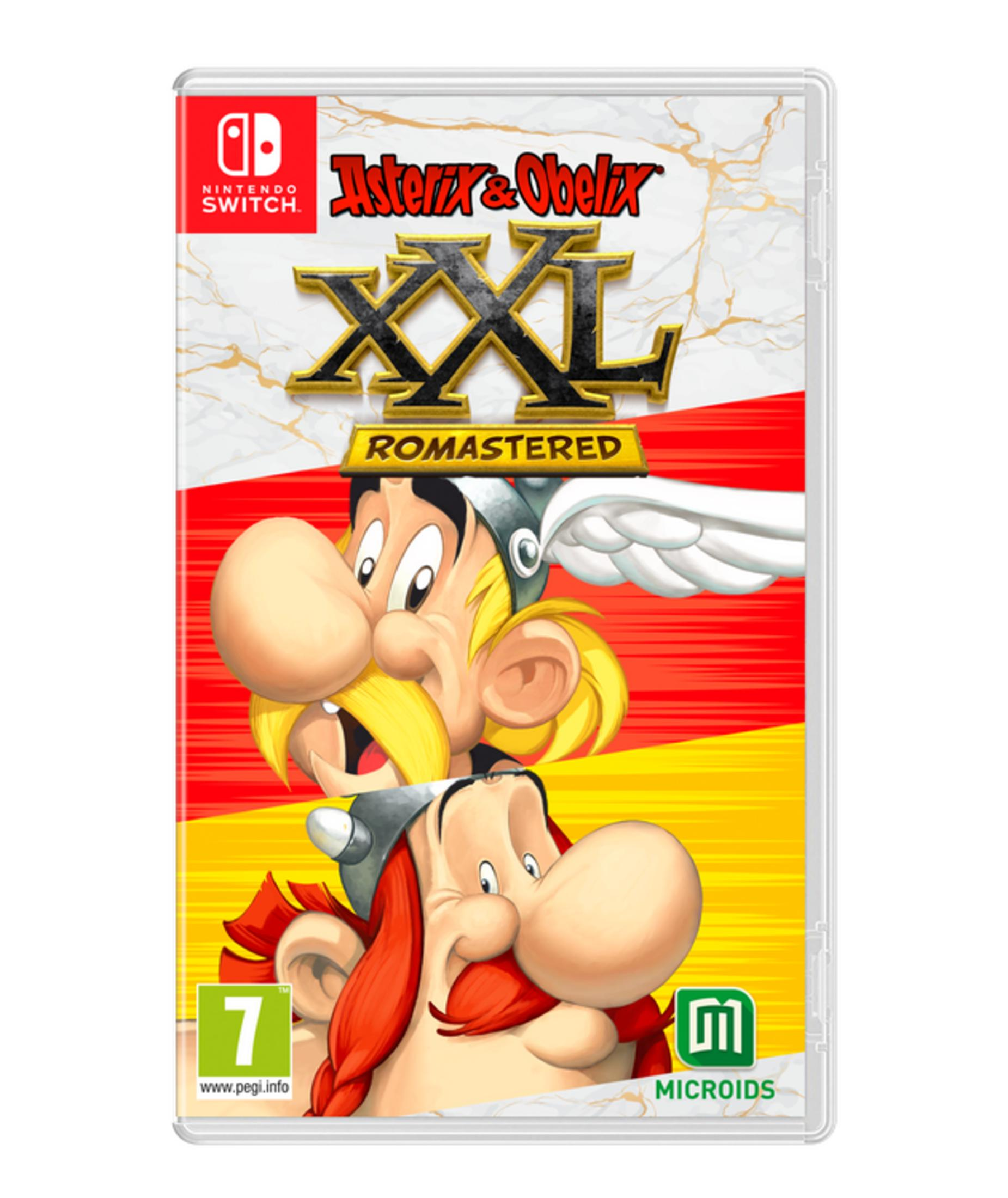 Custodia del gioco Asterix & Obelix XXL Romastered per Nintendo Switch con personaggi.