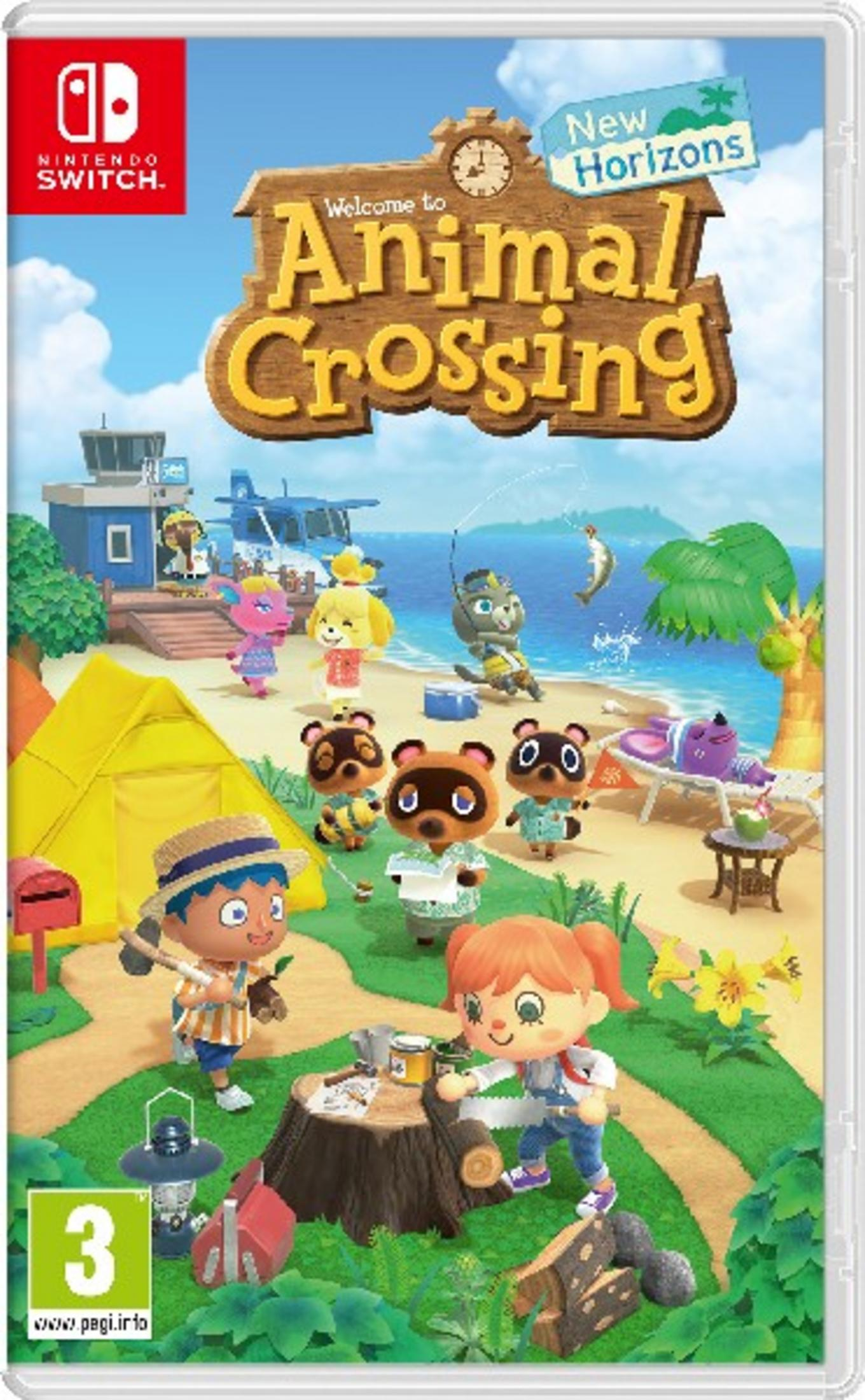 Animal Crossing: New Horizons per Nintendo Switch presenta personaggi dei cartoni animati su una spiaggia.