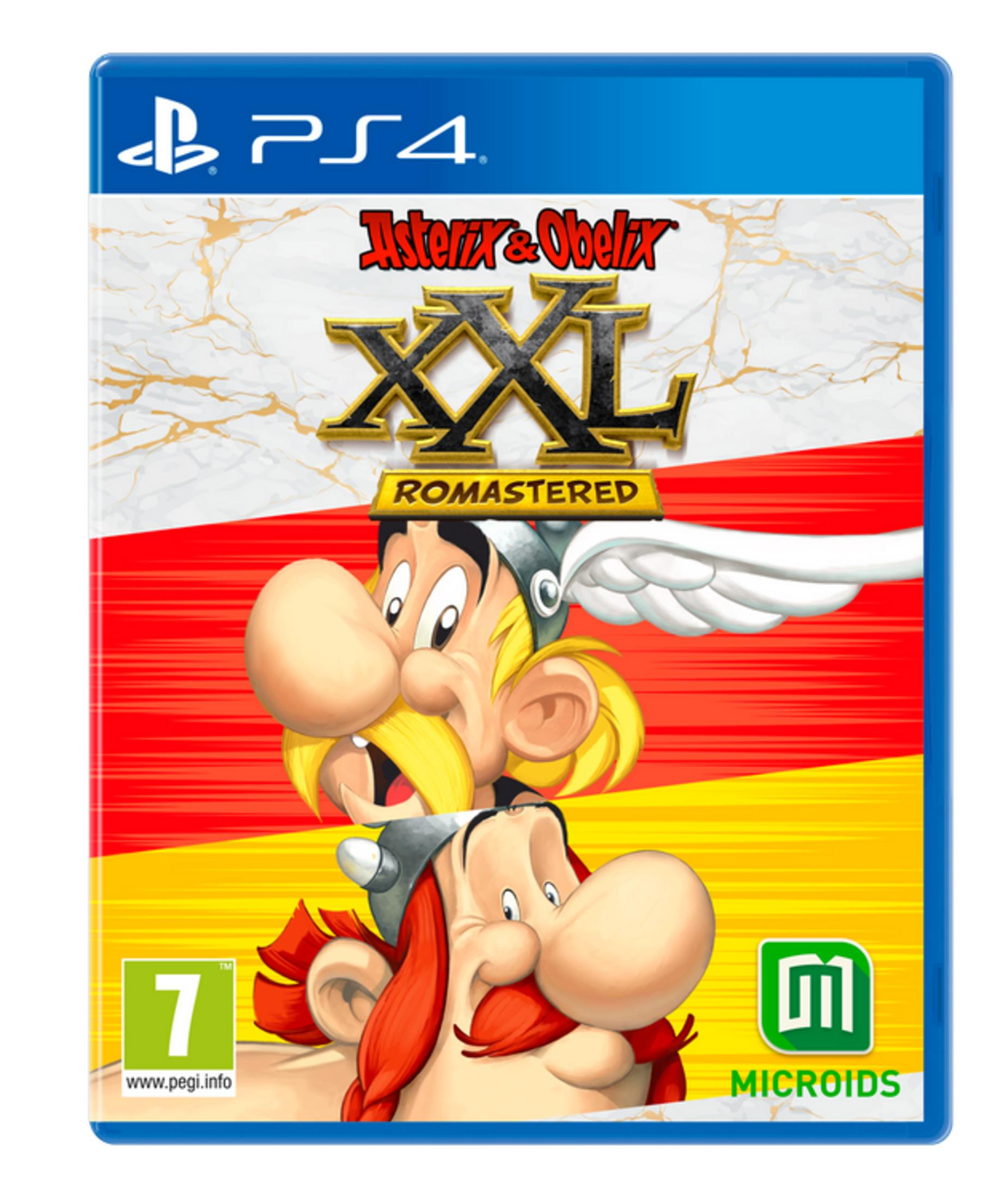 Custodia gioco PS4 Asterix & Obelix XXL Romastered con personaggi e logo PEGI 7.