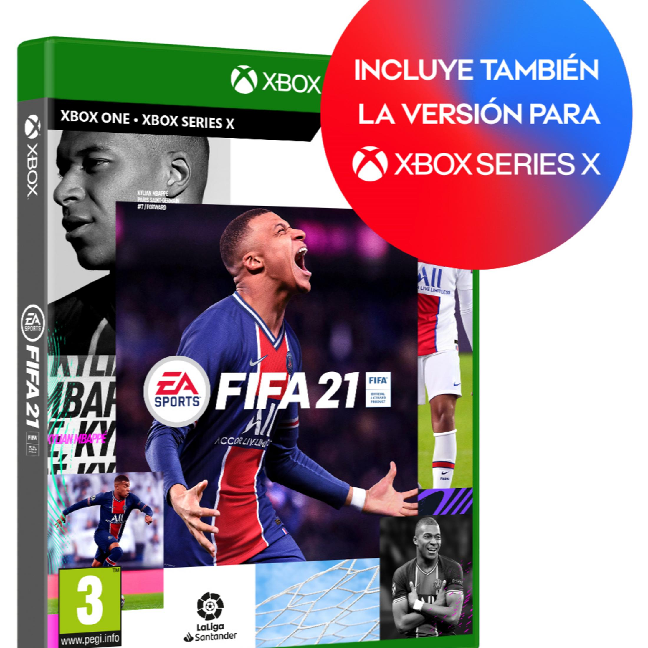 Custodia gioco FIFA 21 Xbox con Mbappé, logo Xbox e menzione Series X.
