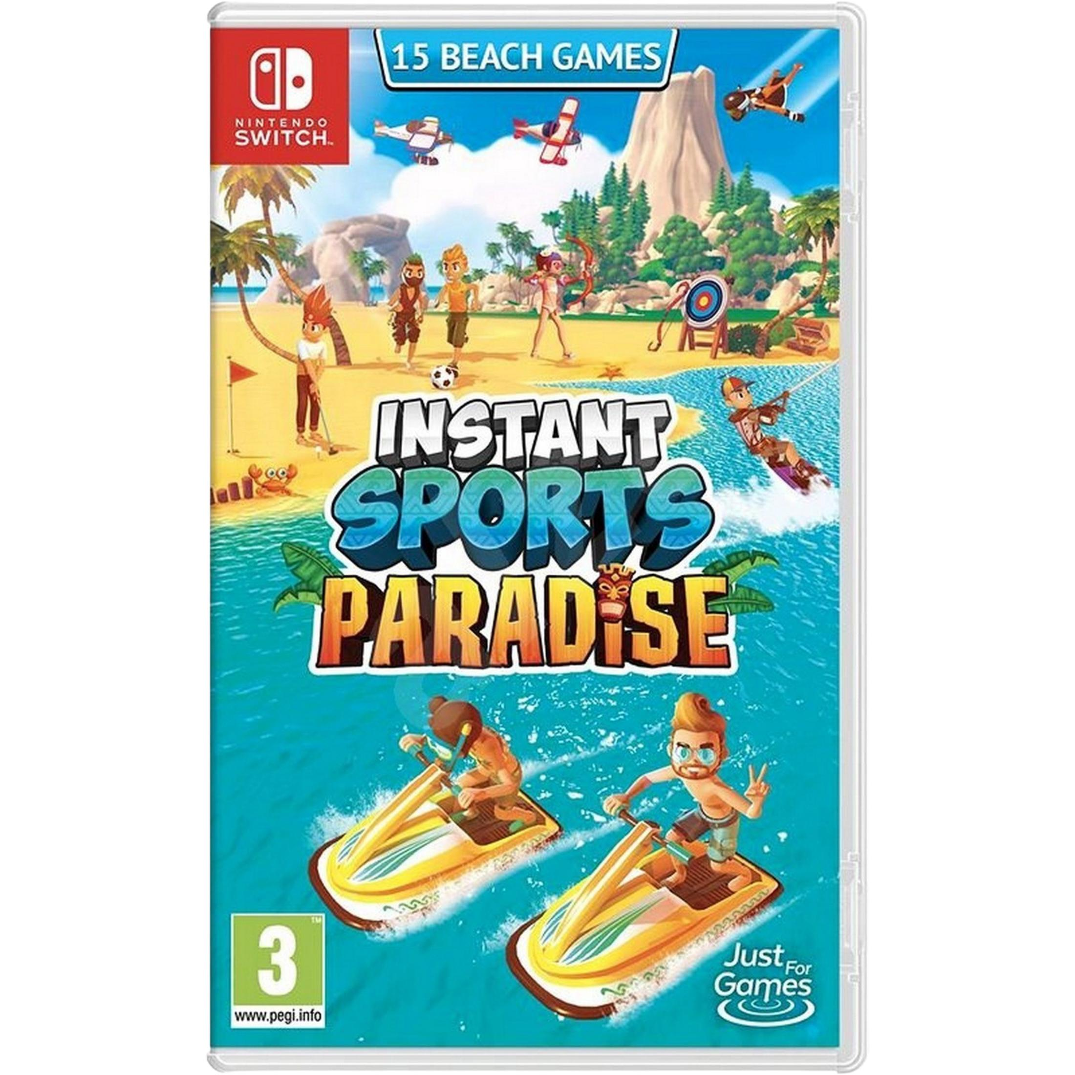 Custodia gioco Nintendo Switch con personaggi cartoni, moto d'acqua e spiaggia.