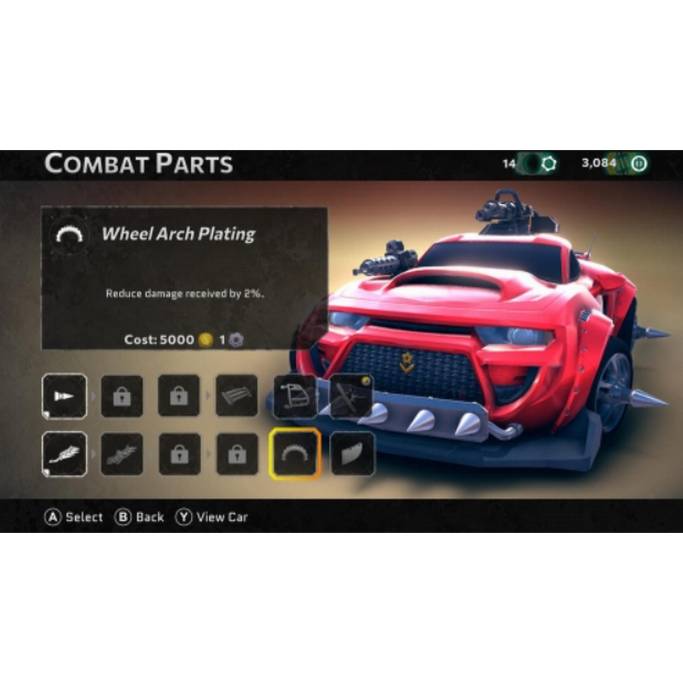 Auto da combattimento rossa visualizzata nel menu Parti di combattimento.