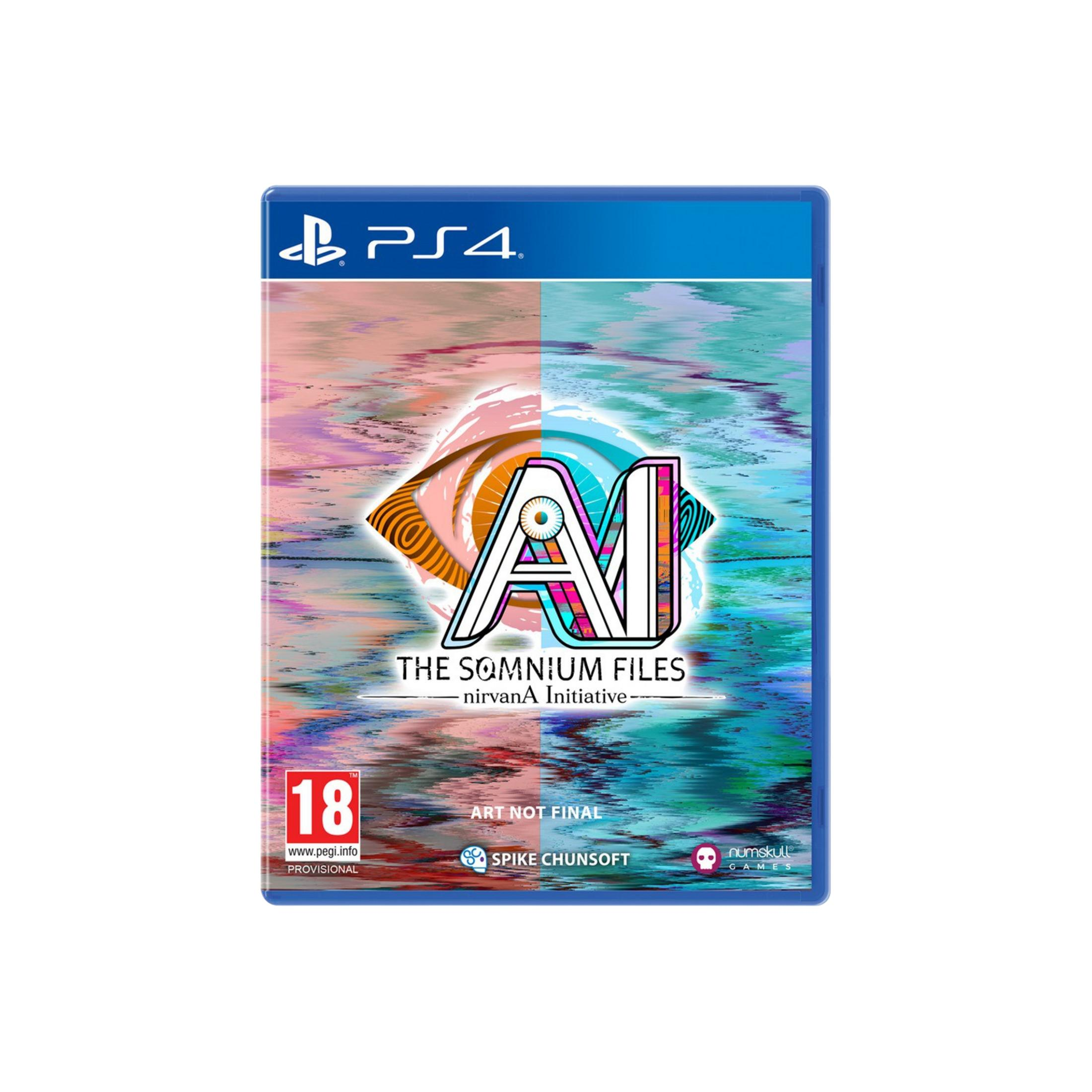 Copertina gioco PlayStation 4 AI: The Somnium Files, con design glitch art.