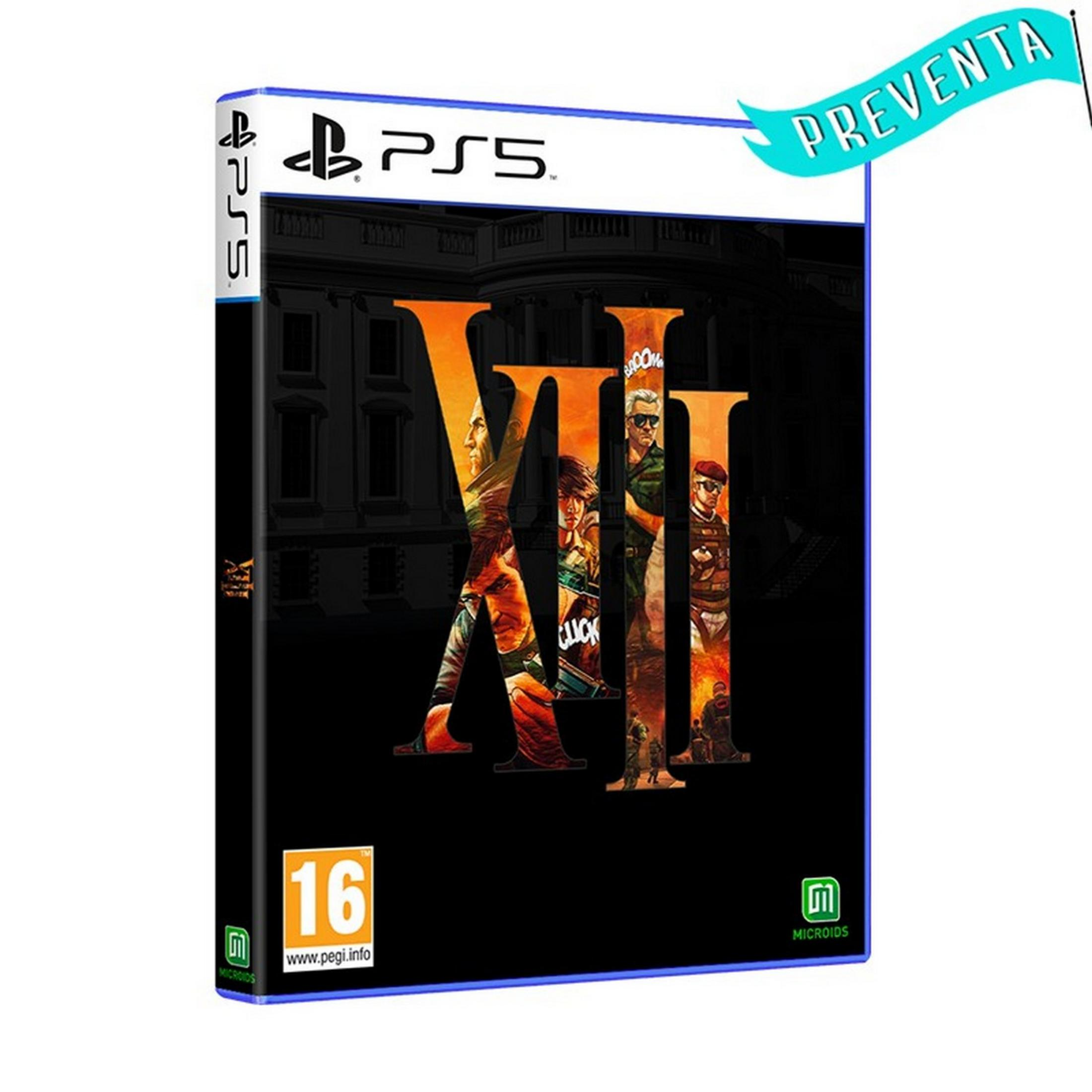 Custodia gioco PS5 per XIII, con numeri romani e personaggi. Banner 'PREVENTA' in alto a destra.