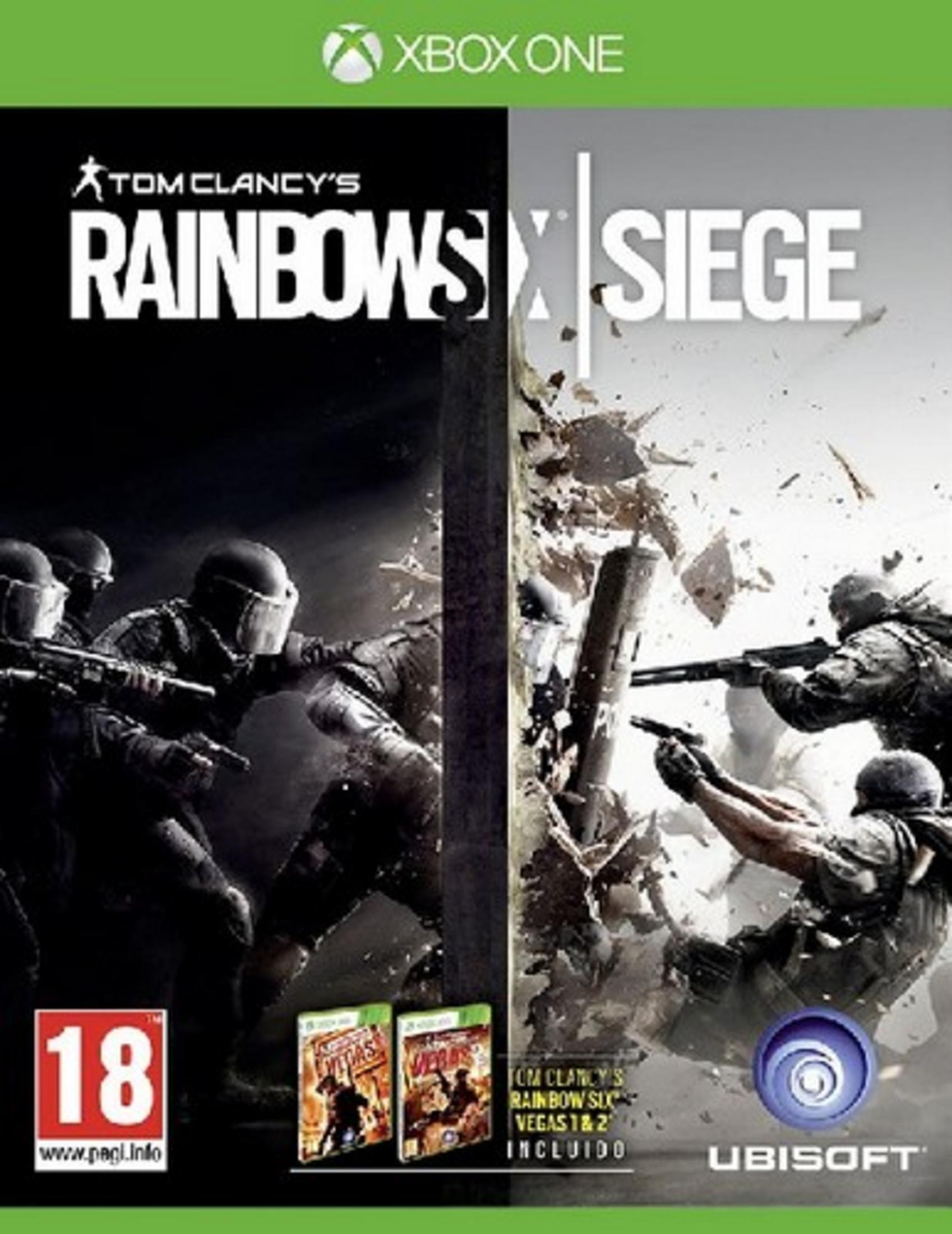 Portada de juego Xbox One: Tom Clancy's Rainbow Six Siege con soldados en acción.