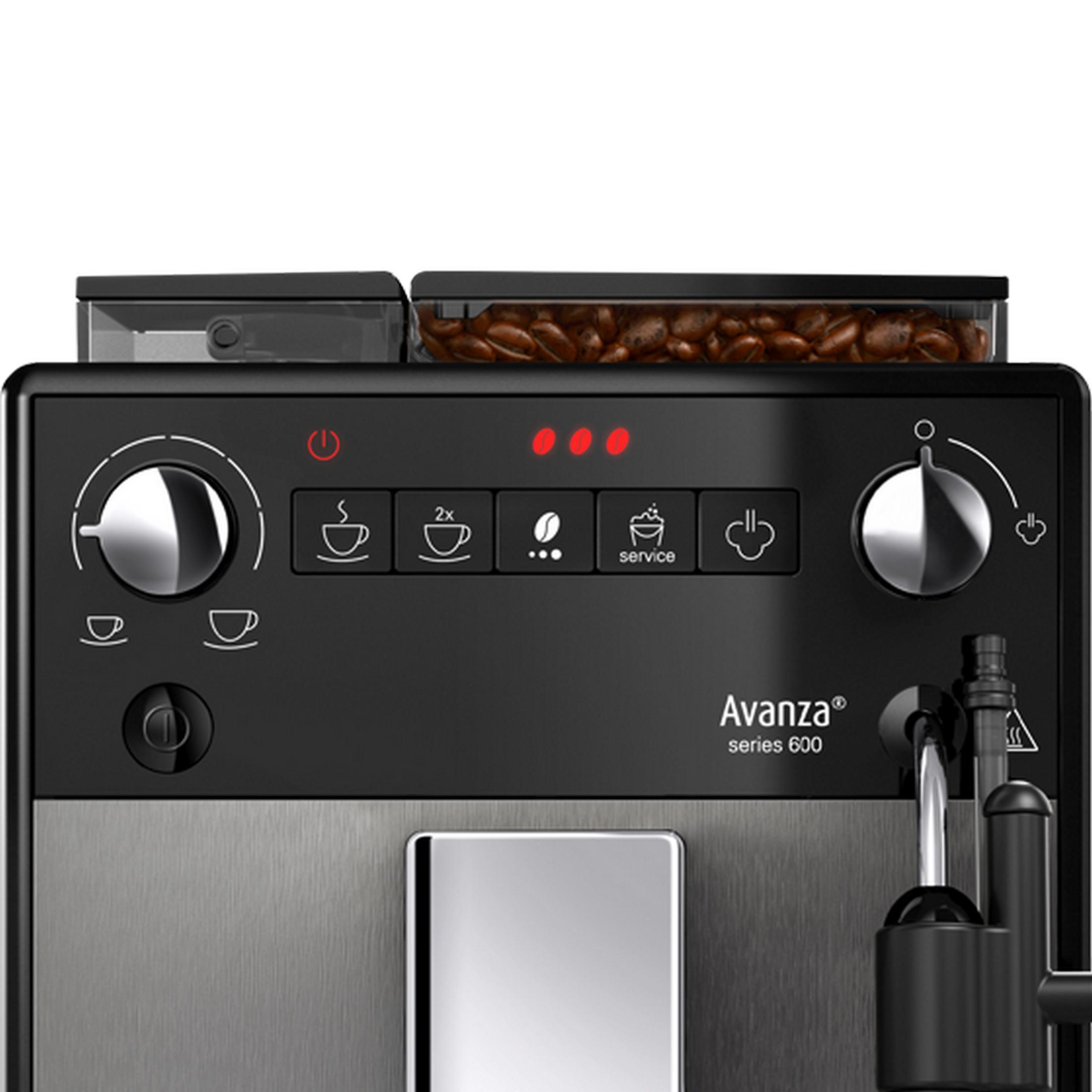 Cafetera con tolva de granos, controles y varilla de vapor. Serie Avanza 600.