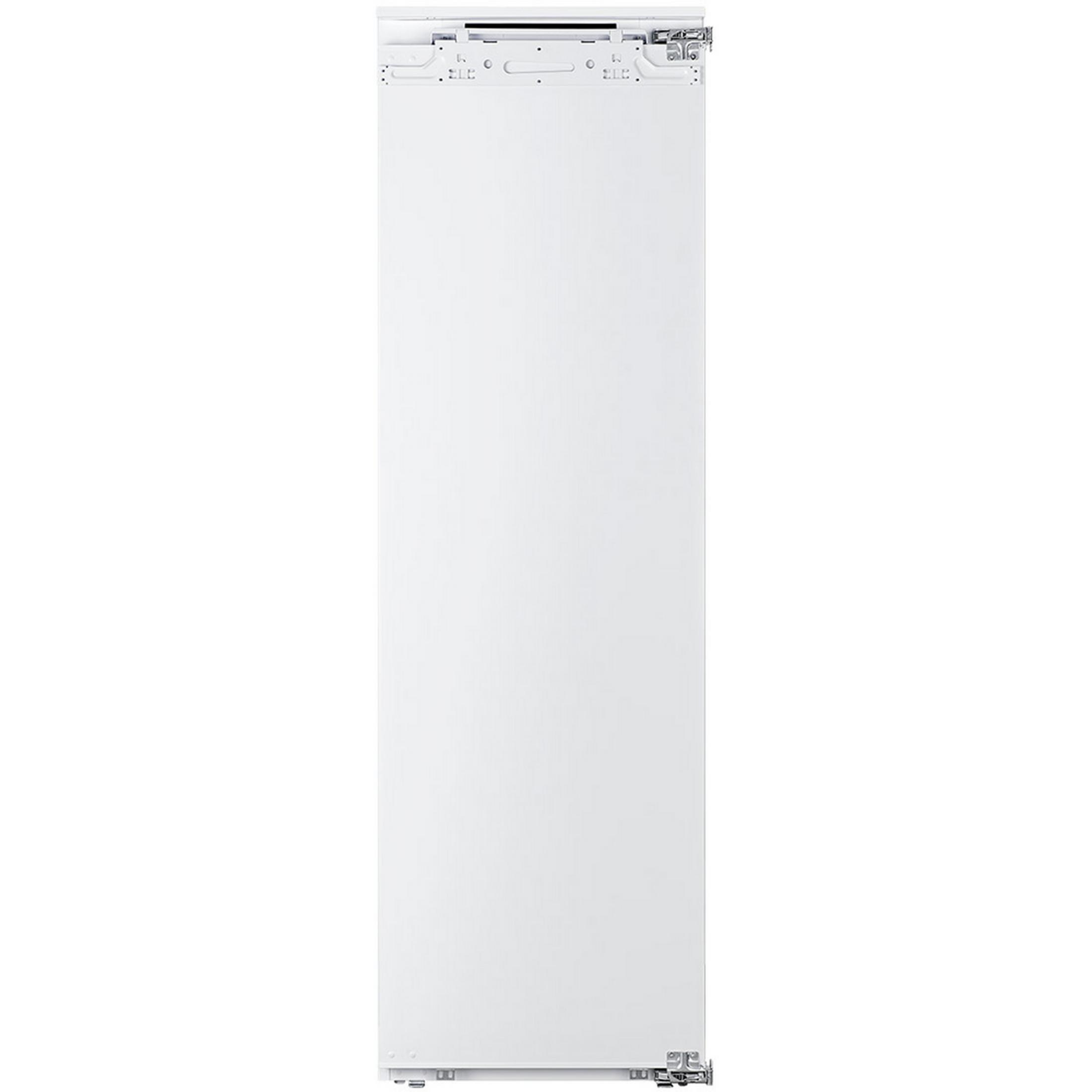 Un panel blanco de cuerpo entero con bisagras visibles y herrajes de montaje arriba y abajo.