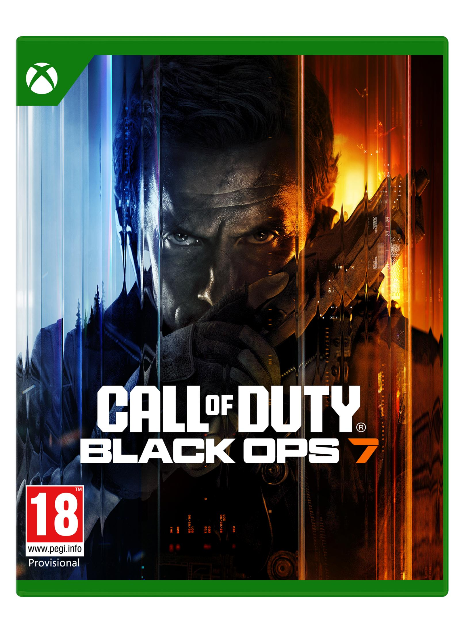 Portada de Call of Duty: Black Ops 7 con un hombre y el logo de Xbox.