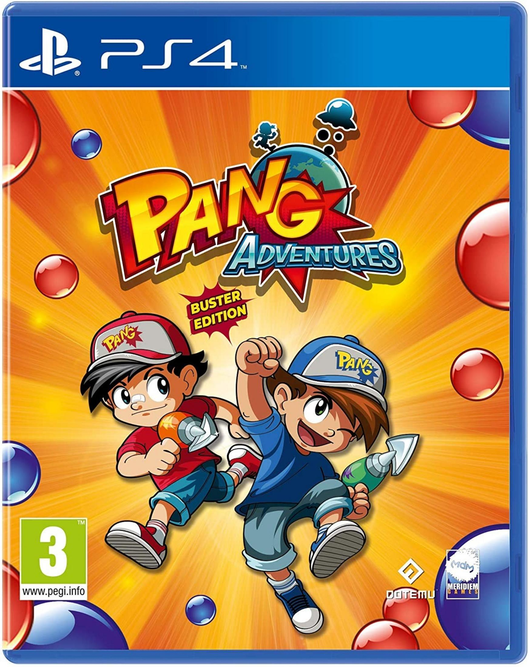 Copertina gioco PS4 con due ragazzi cartoni animati che sparano a un'esplosione arancione-gialla.