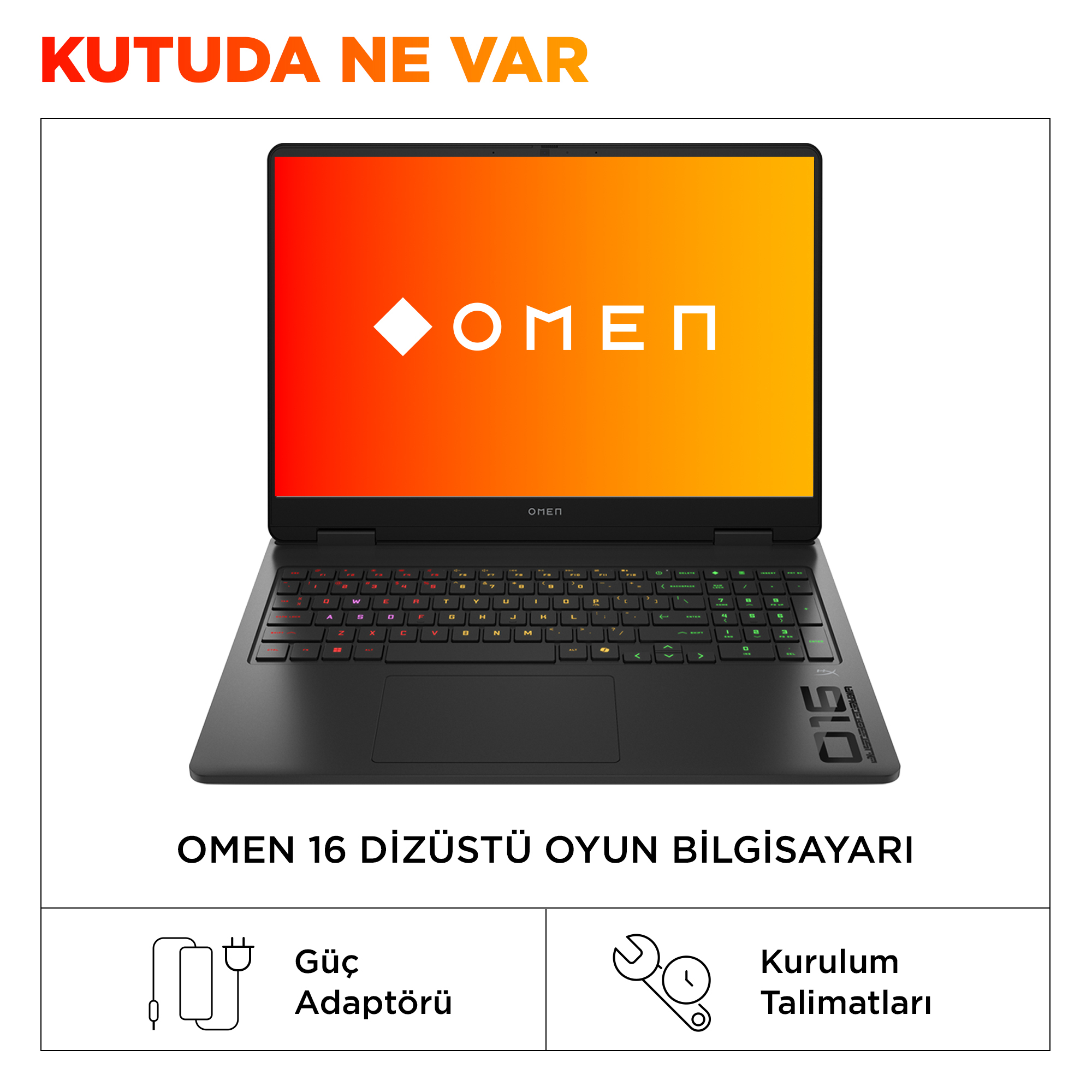 Ekranında OMEN logosu ve aydınlatmalı klavyesi olan siyah bir oyuncu dizüstü.