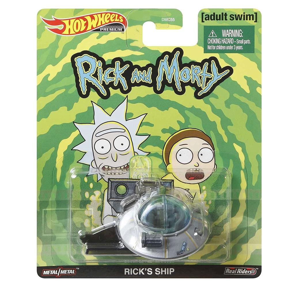 Macchinina Hot Wheels Rick's Ship con Rick e Morty sulla confezione.