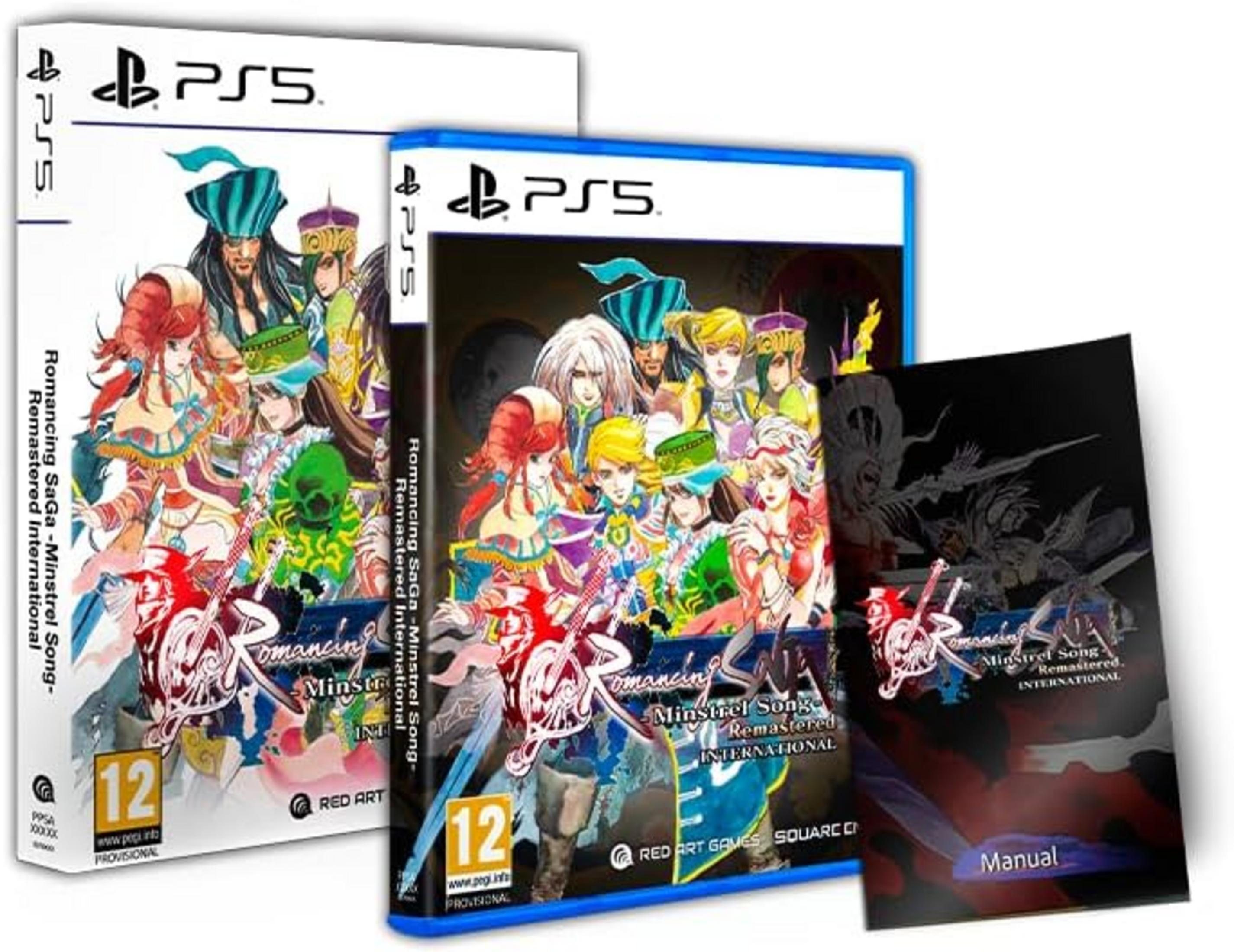 Pudełka gier PS5 z postaciami anime i tytułem 'Romancing SaGa - Minstrel Song'.