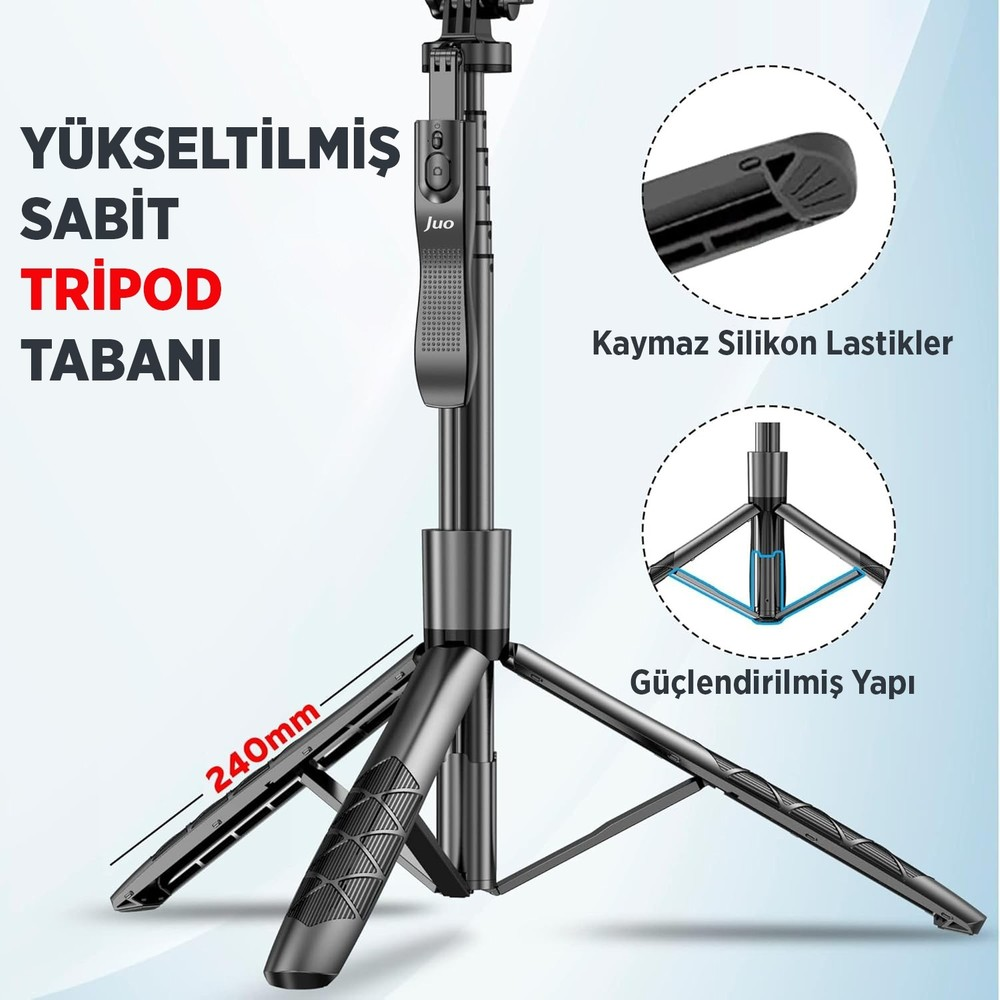 Güçlendirilmiş tabanlı ve kaymaz silikonlu siyah uzatılabilir tripod tutucu.