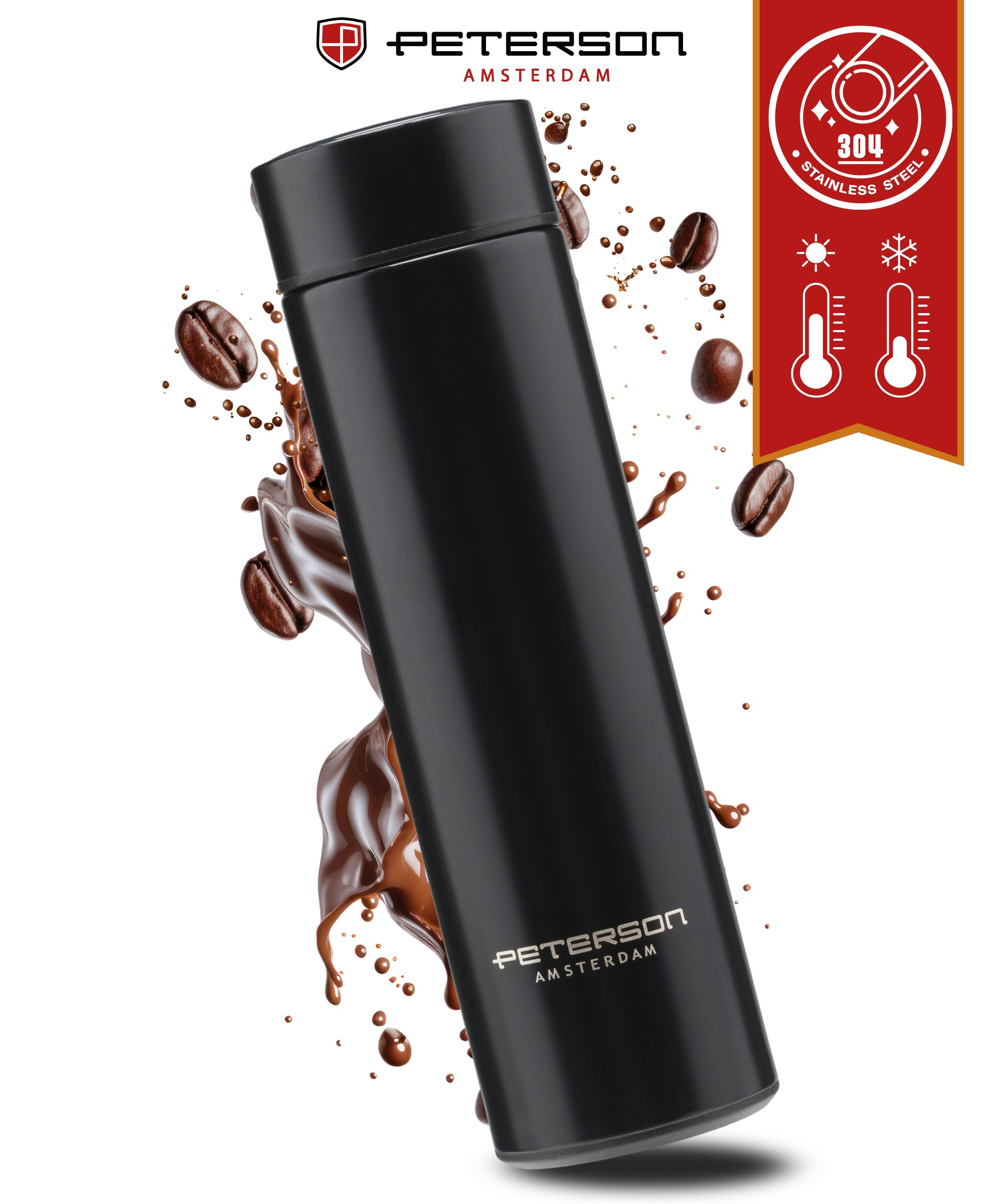 Termos PETERSON AMSTERDAM 480ml z termometrem LED czarny