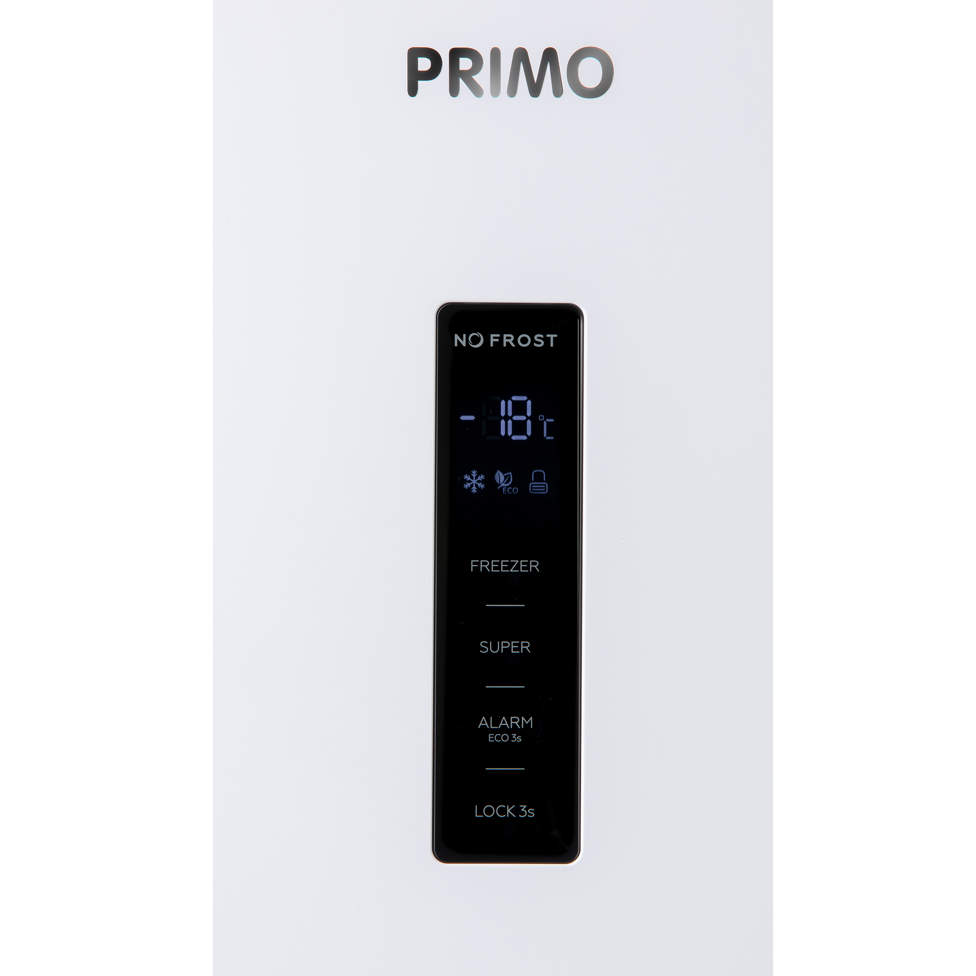 PRIMO logo above a black display showing temperature (-18°C) and functions.