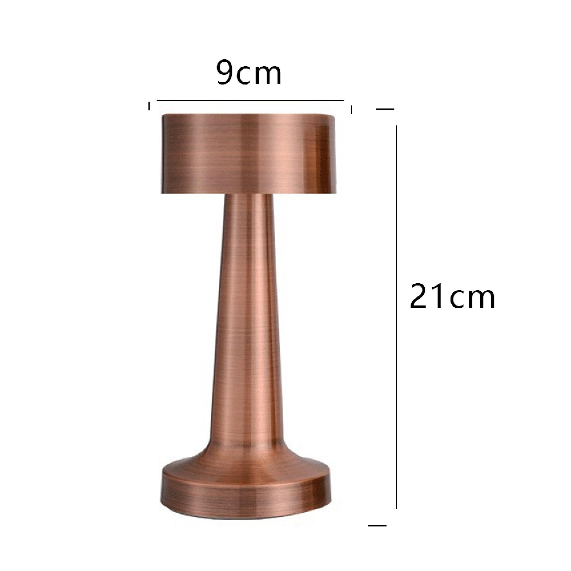 Kupferfarbene Tischlampe, 9cm breit, 21cm hoch.