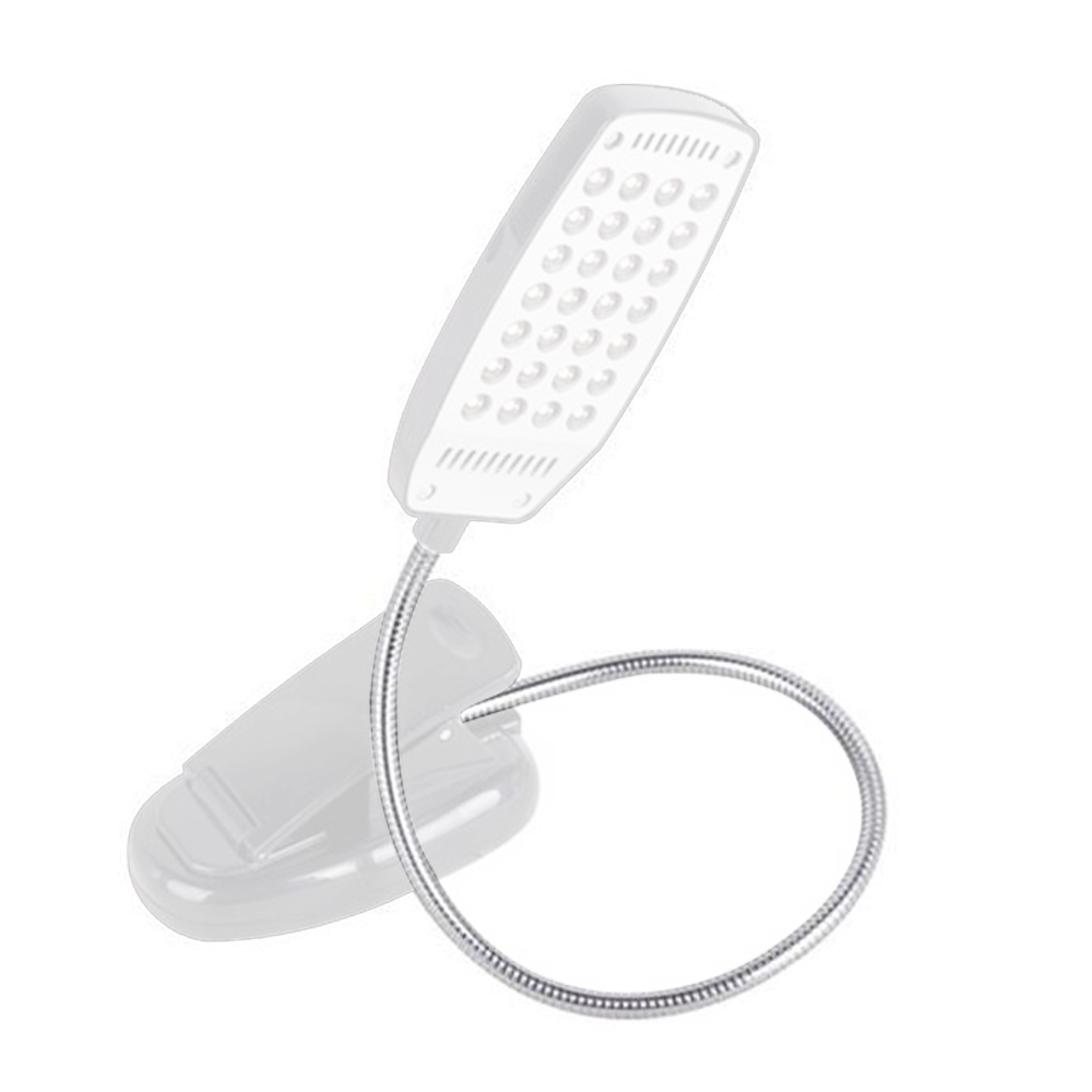 Ein weier LED-Clip-Lampe mit flexiblem Arm.