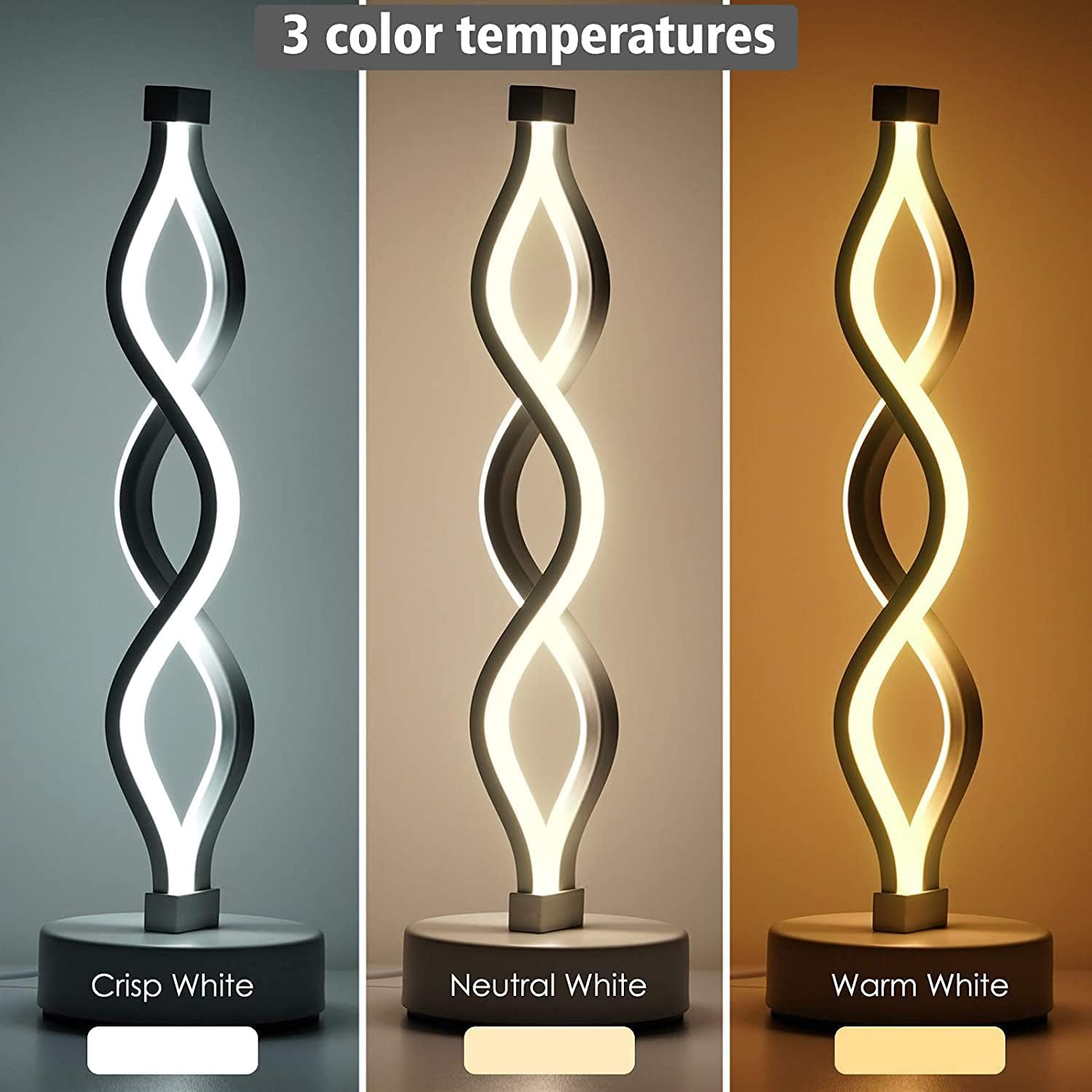 Moderne Lampe in drei Farbtemperaturen: Kaltweiß, Neutralweiß und Warmweiß.