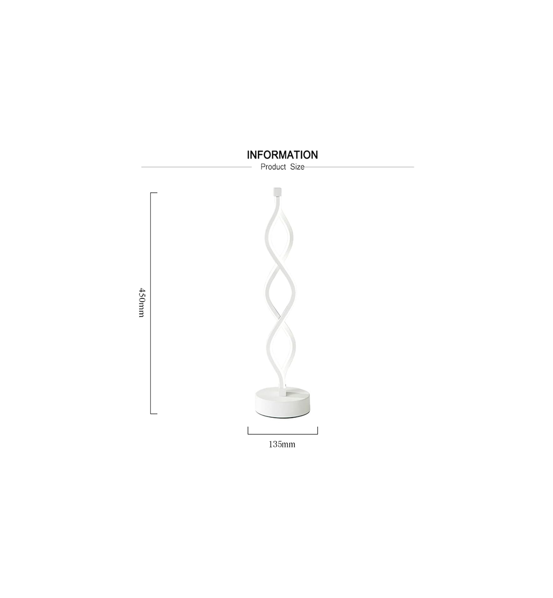 Eine weiße Lampe mit einer verdrehten Säule und runder Basis.