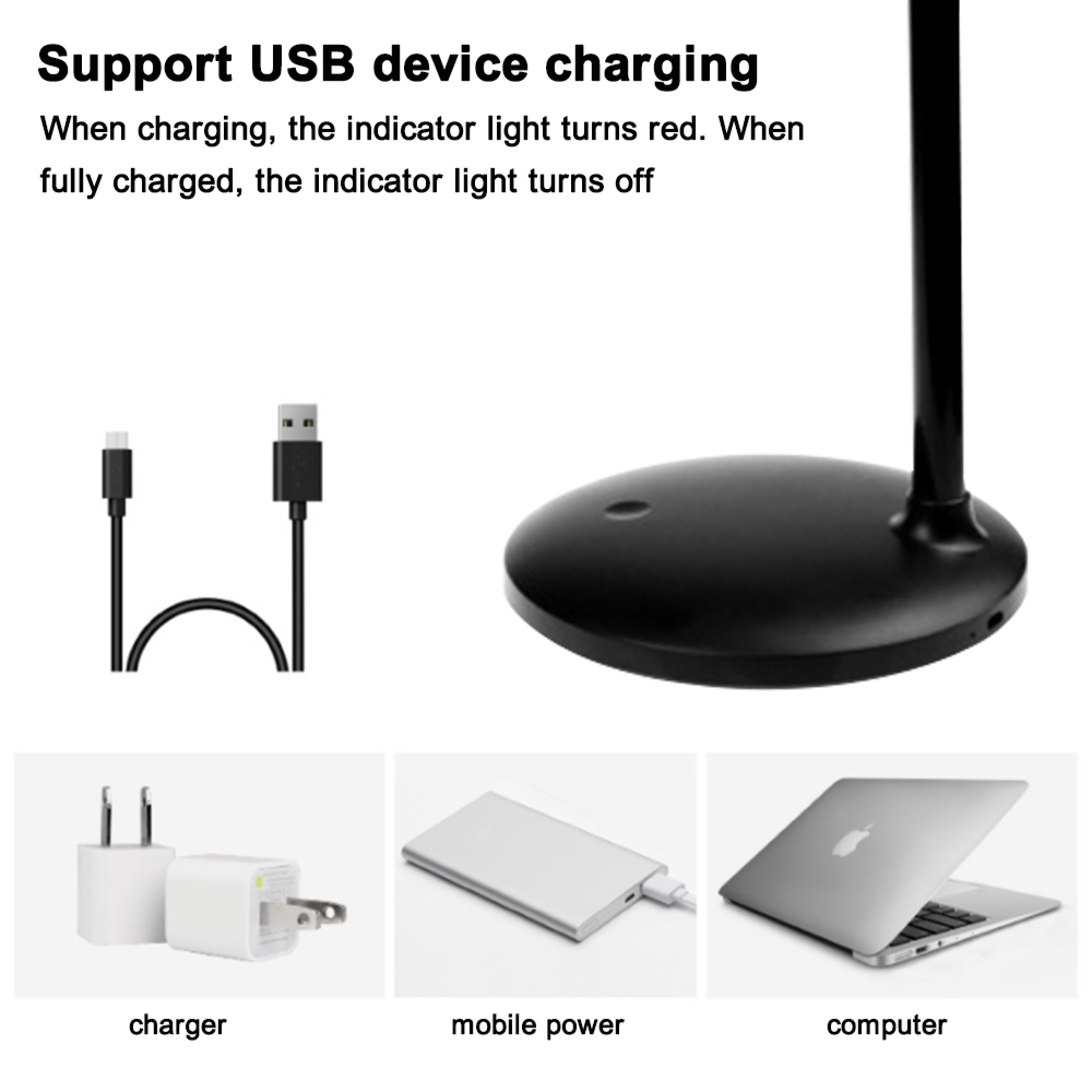 USB-Ladekabel, Netzteil, Powerbank und Laptop.
