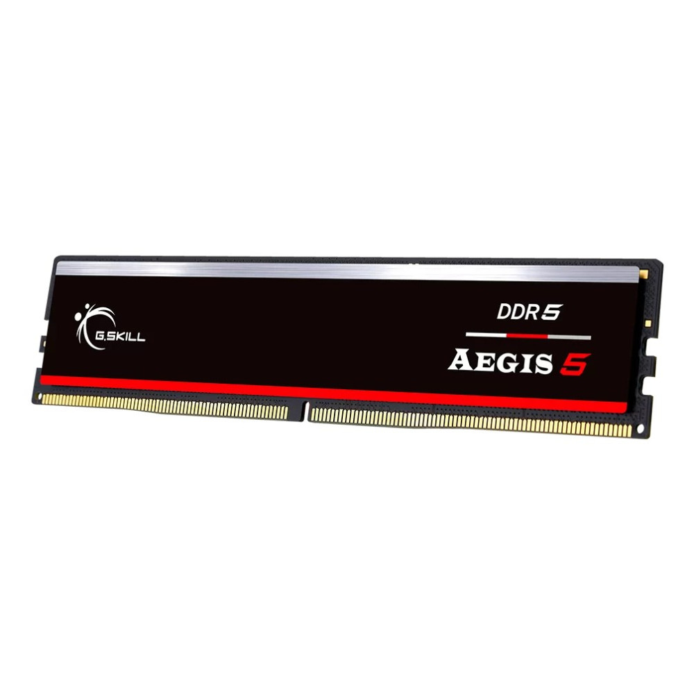 Czarny moduł RAM G.Skill DDR5 Aegis 5 z czerwonymi akcentami.