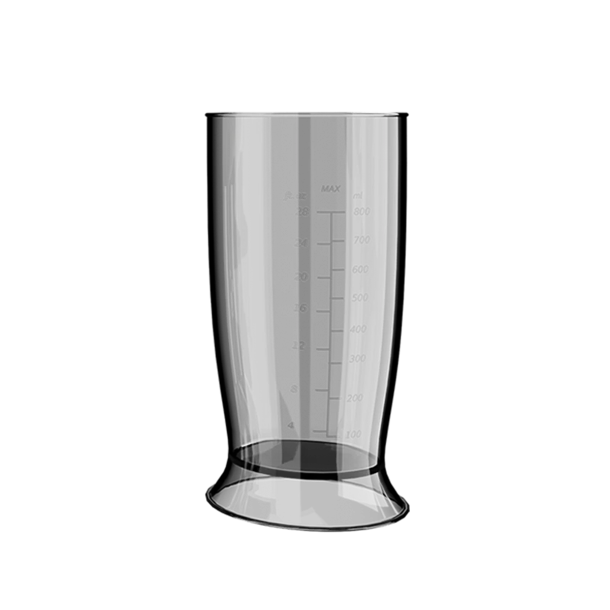 Przezroczysty kubek miarowy ze znakami ml i uncji, do 800 ml.
