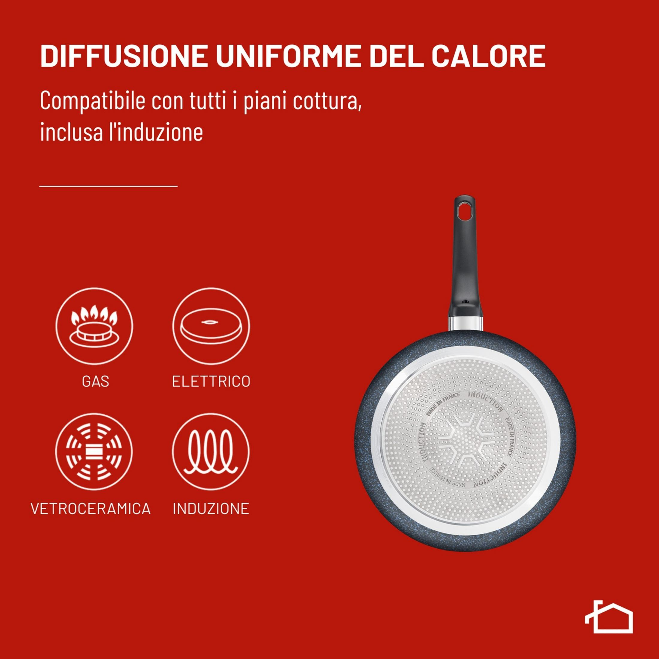 Sartén con base de inducción, compatible con vitrocerámica, gas, eléctrica e inducción.