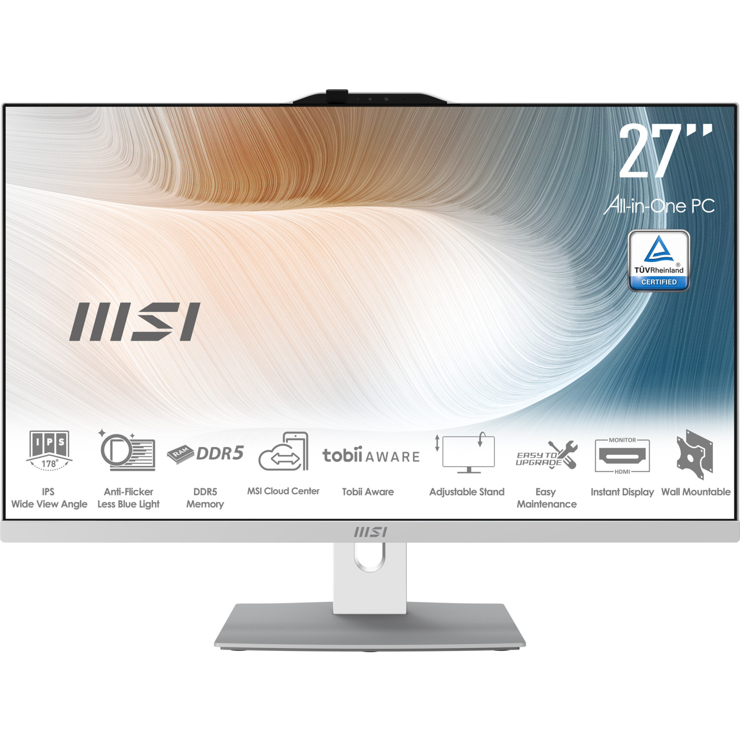 MSI 27" Hepsi Bir Arada PC, IPS, Titreşim Önleyici, DDR5, Tobii Aware, ayarlanabilir stantlı.
