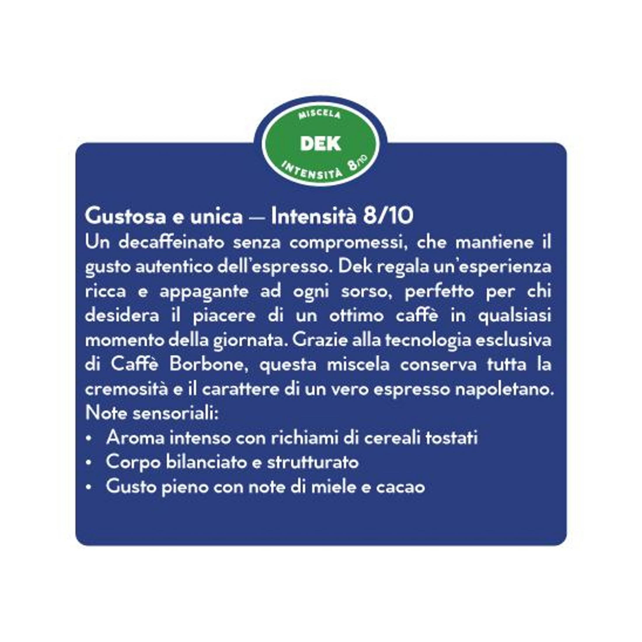 Immagine prodotto caffè con testo che descrive gusto e intensità.