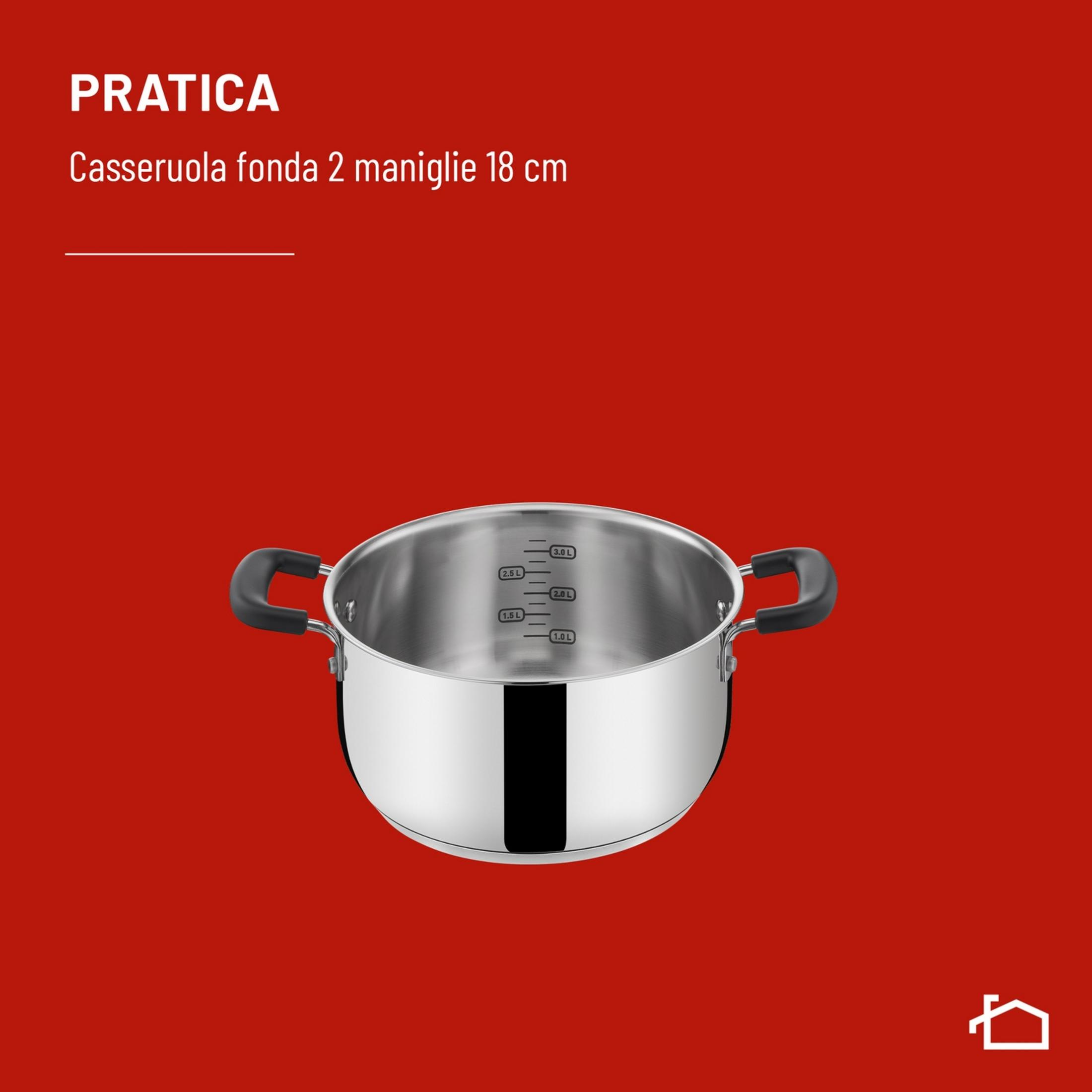 Pentola in acciaio inox con due manici, tacche interne da 1,0 L a 3,0 L.