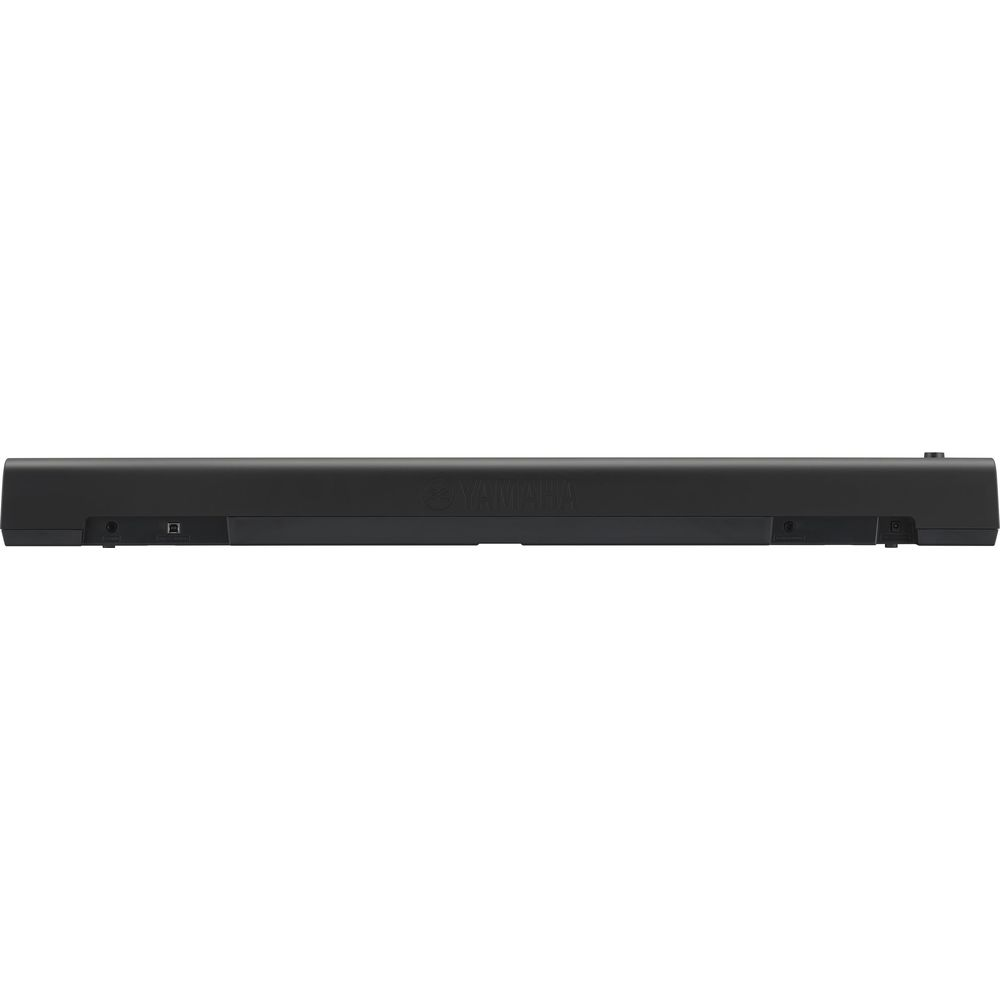 Das schwarze Yamaha-Keyboard-Gehäuse mit Anschlüssen und Logo.