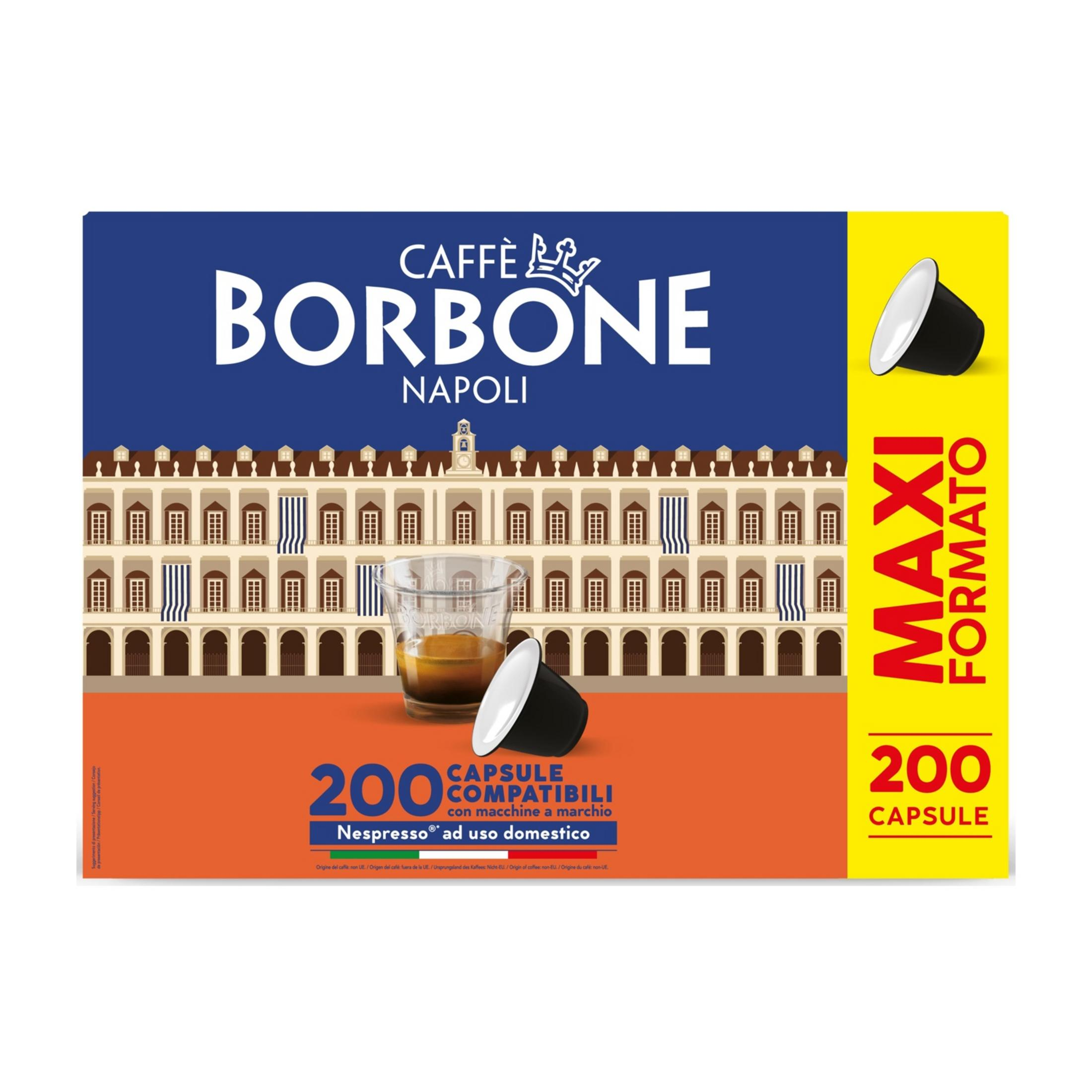Confezione da 200 capsule caffè Borbone, Napoli, formato Maxi.