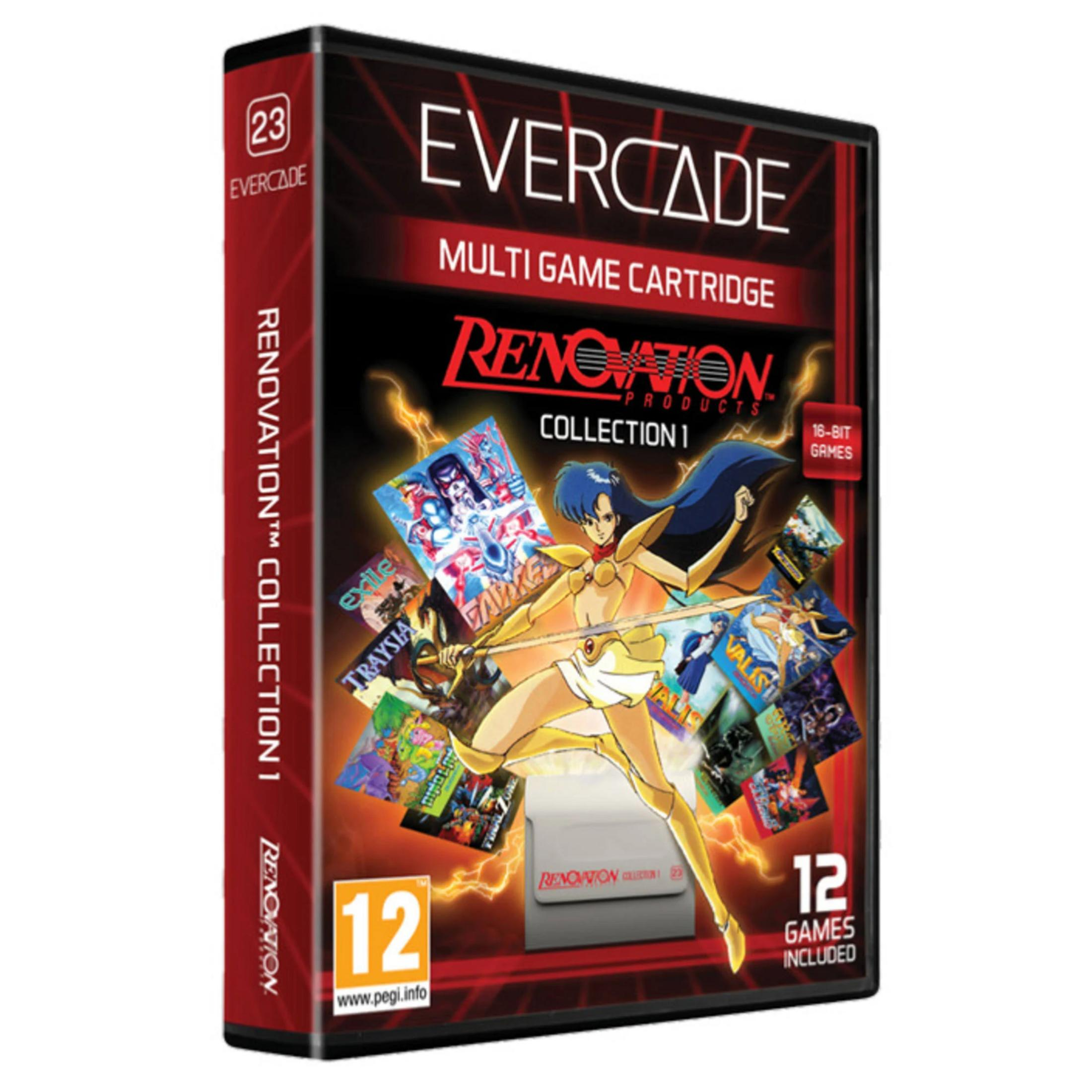 Evercade Spielhülle mit "Renovation Collection 1" und Anime-Figur.