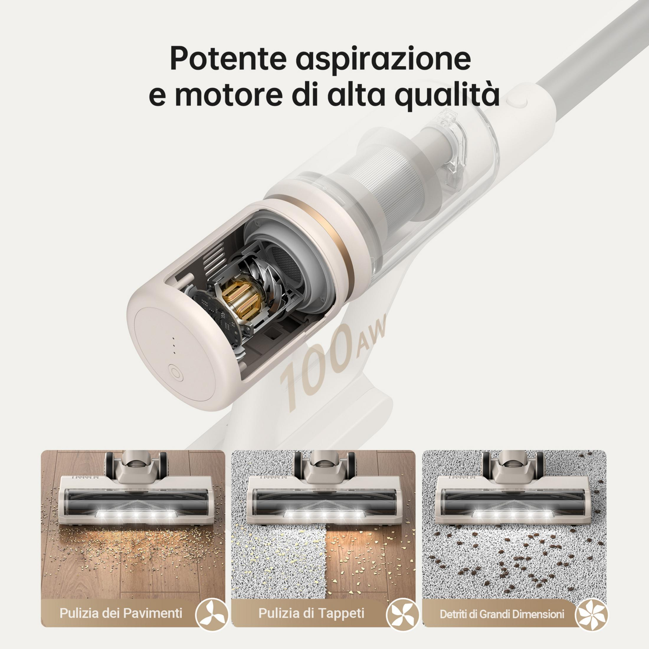 Aspirapolvere con potente aspirazione e motore di alta qualità su varie superfici.
