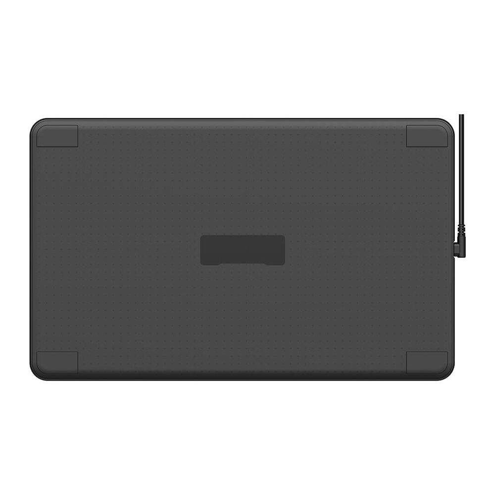 Tableta negra con superficie texturizada y cable de carga.