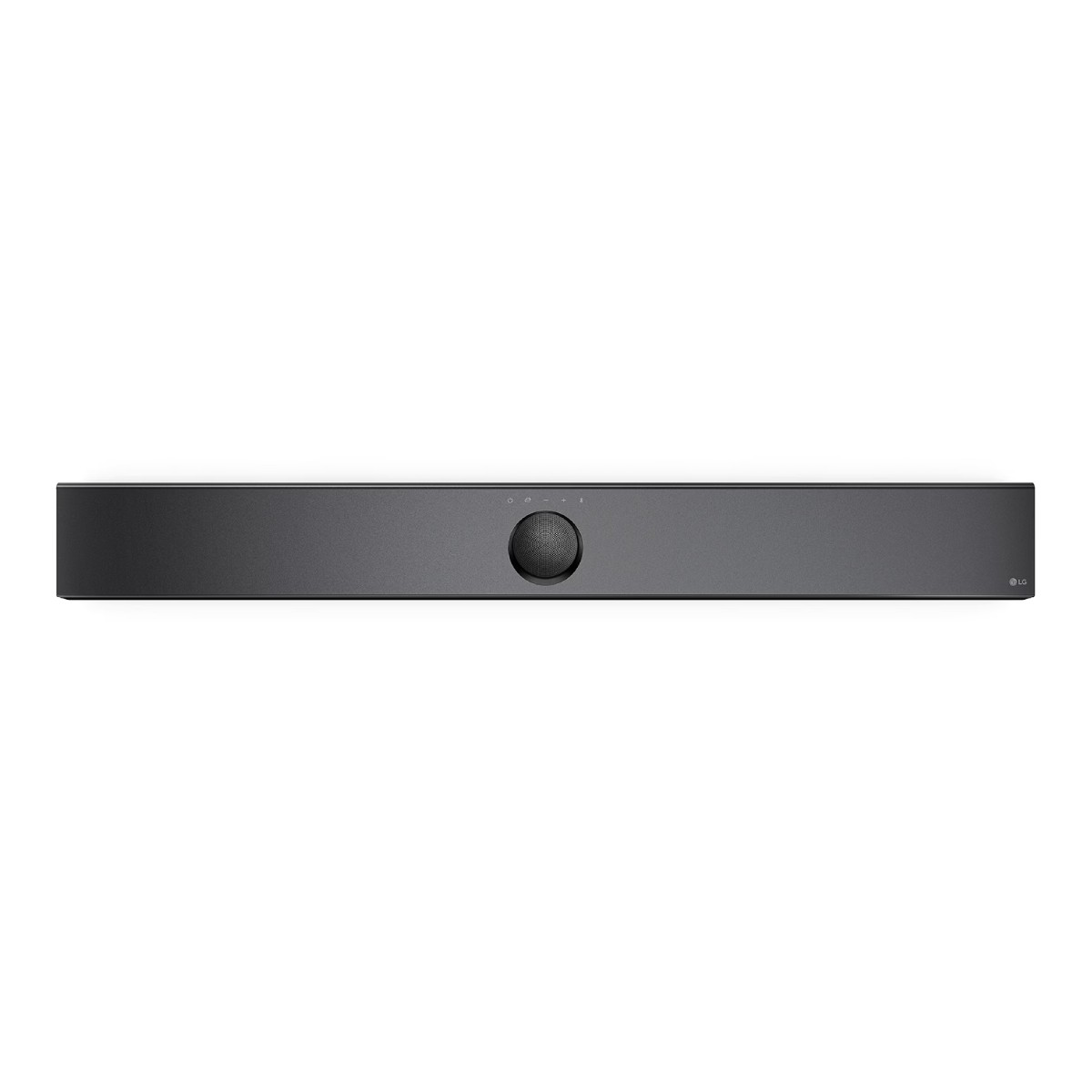 Grauer LG Soundbar mit einem runden Lautsprecher in der Mitte.