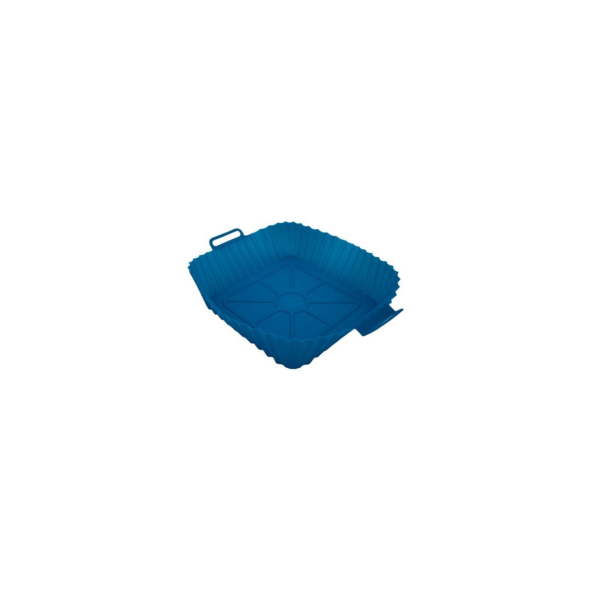 Un rivestimento blu in silicone per friggitrice ad aria con manici.