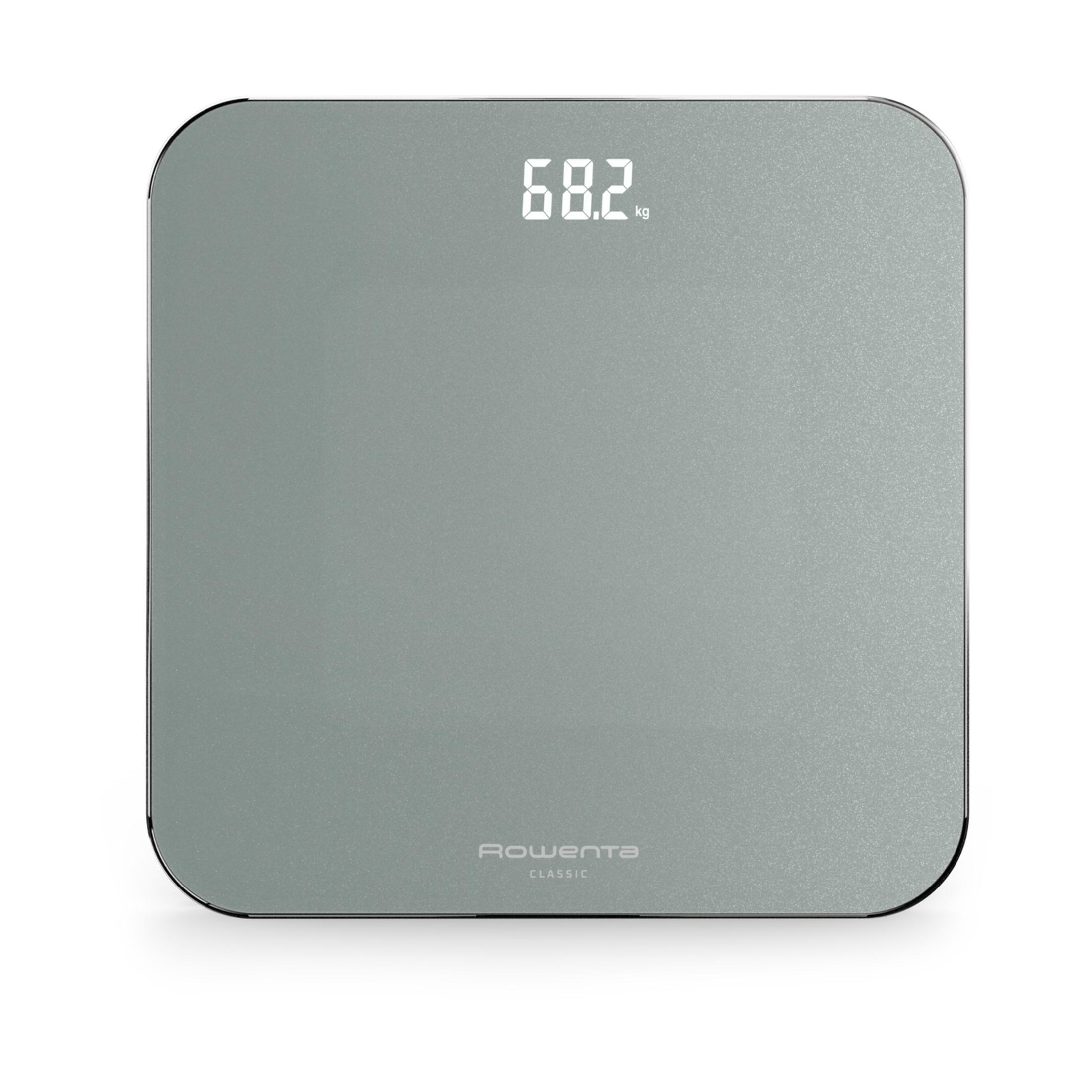 Eine graue digitale Personenwaage zeigt 68,2 kg an.