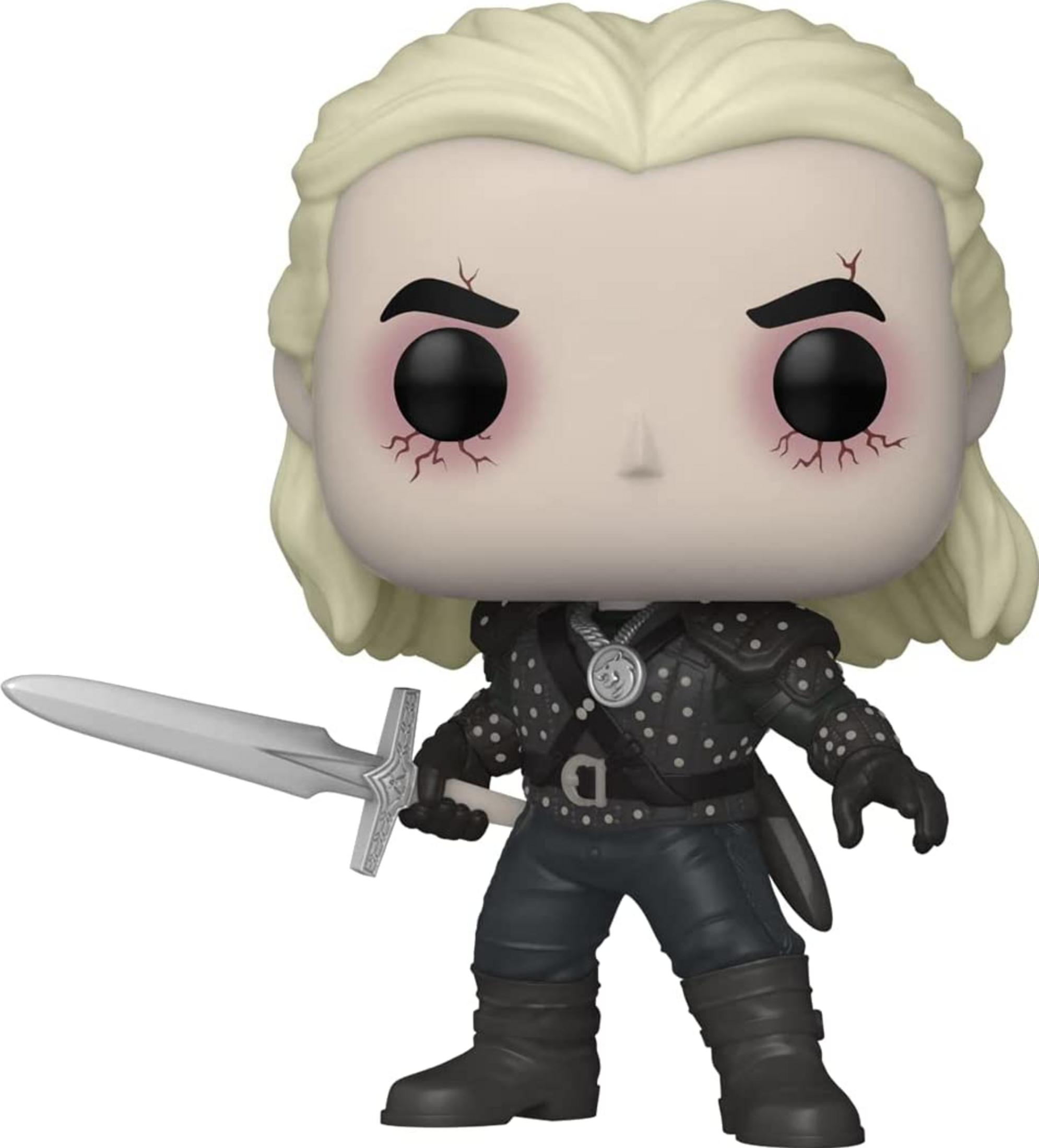 Figurine en vinyle blonde tenant une épée et portant une armure noire.