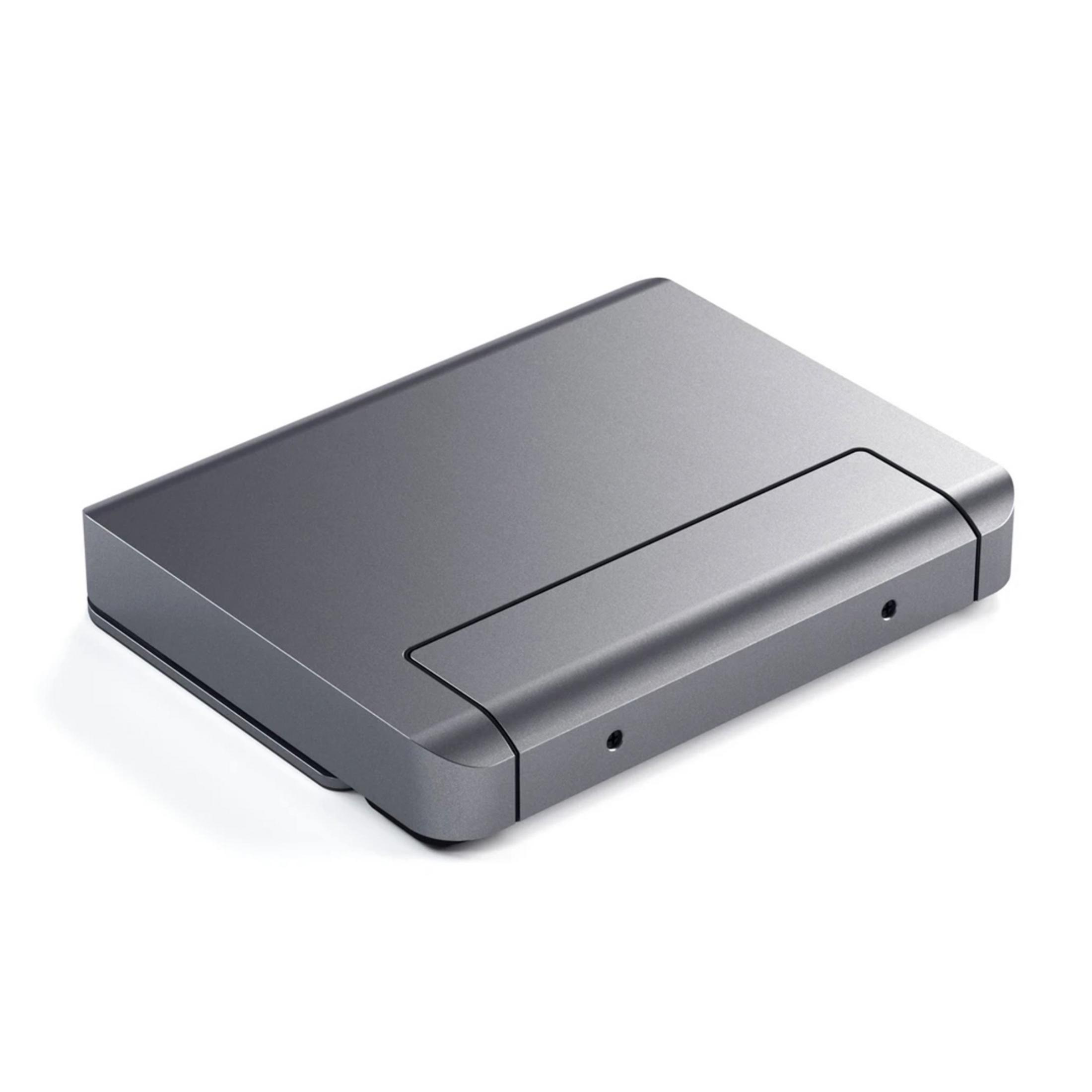 Dispositivo rectangular gris con esquinas redondeadas y un hueco.