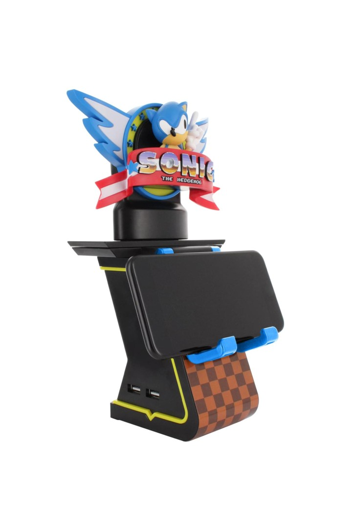 Stojak ładujący Sonic the Hedgehog z uchwytem na telefon i portami USB.