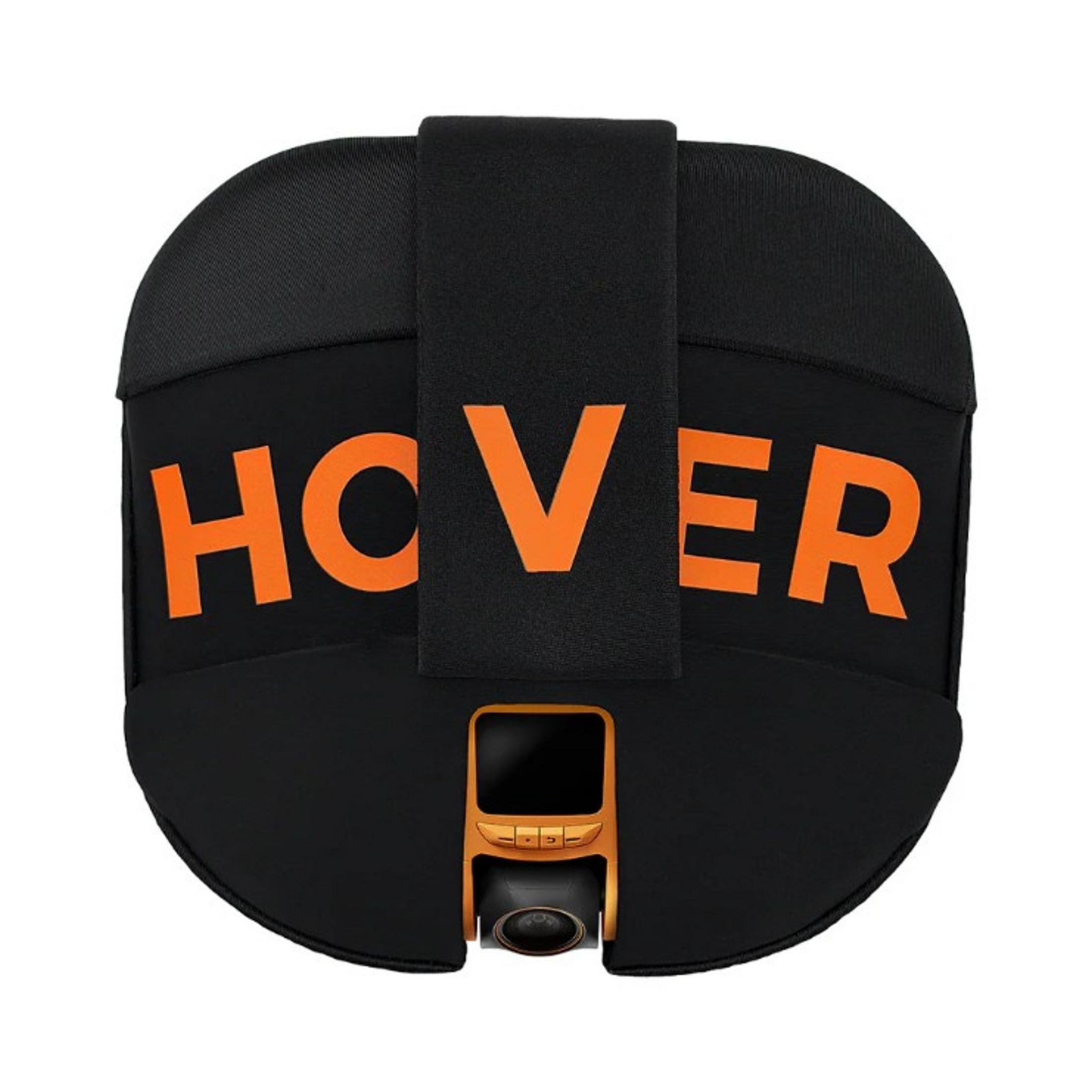 Schwarzes Gerät mit oranger "HOVER"-Aufschrift. Verfügt über einen kleinen Bildschirm und eine Linse.