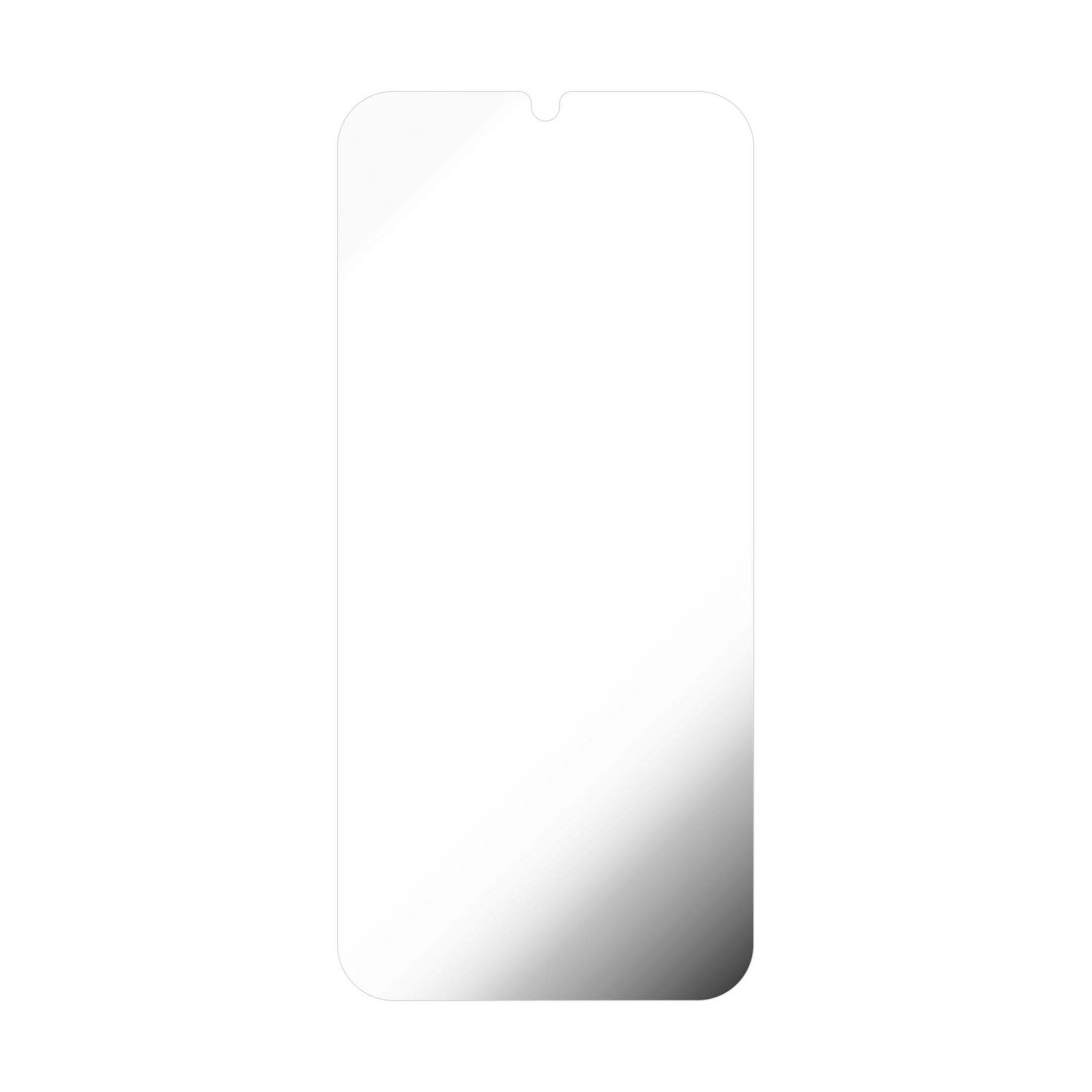 Una protezione schermo trasparente per smartphone con tacca in alto.