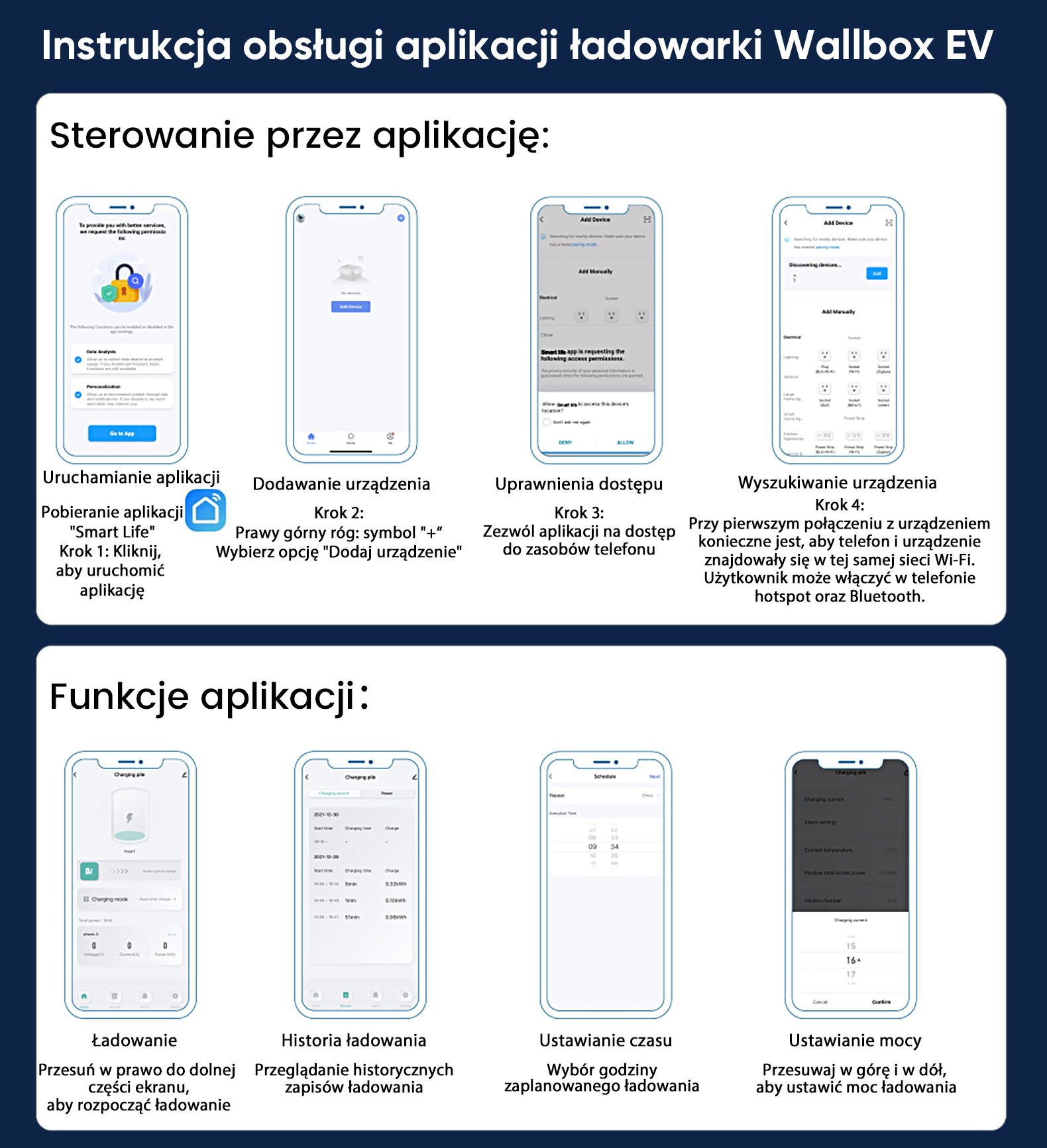 Instrukcja obsługi aplikacji ładowarki Wallbox EV.