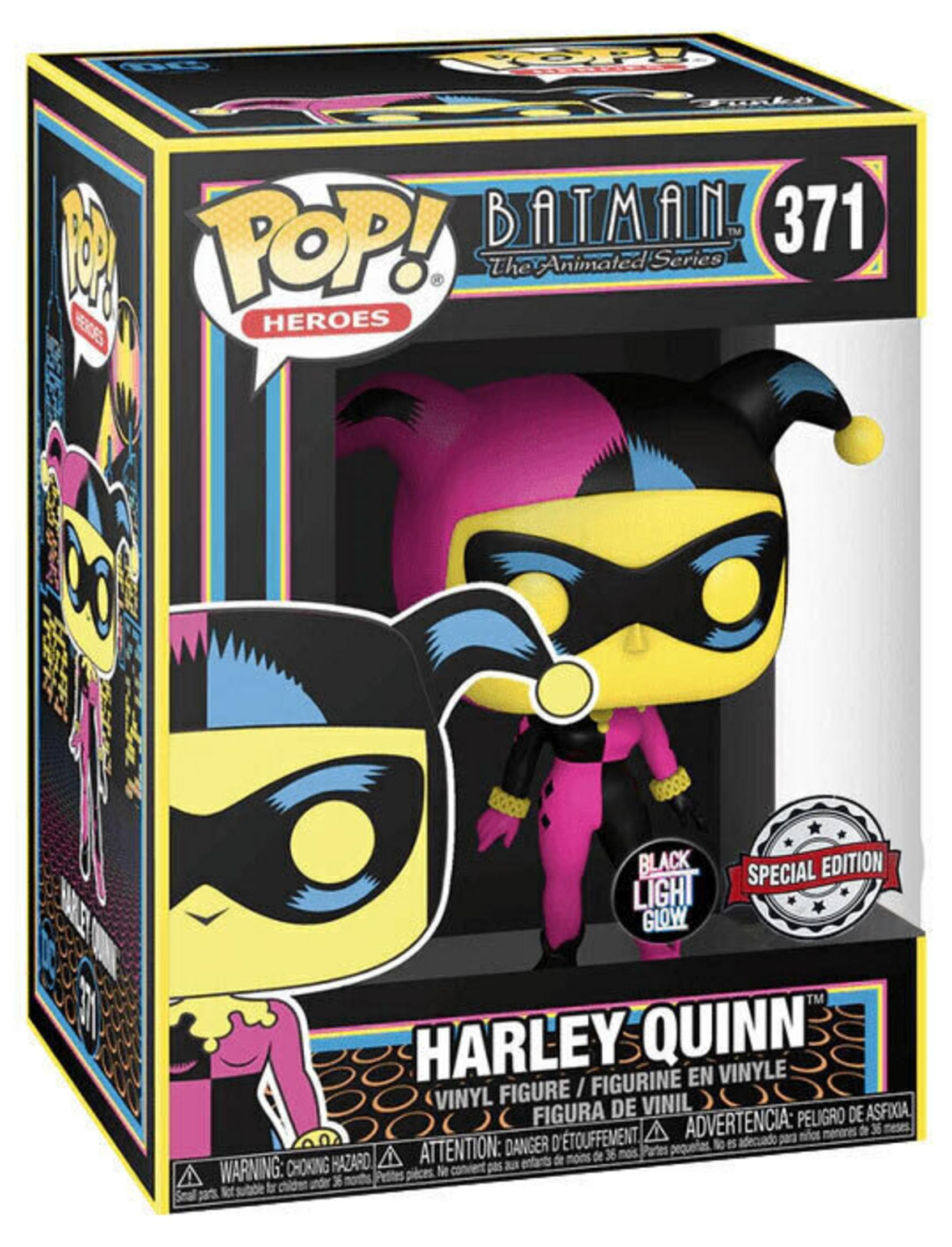 Action figure Funko Pop Harley Quinn nella sua scatola, serie Batman.