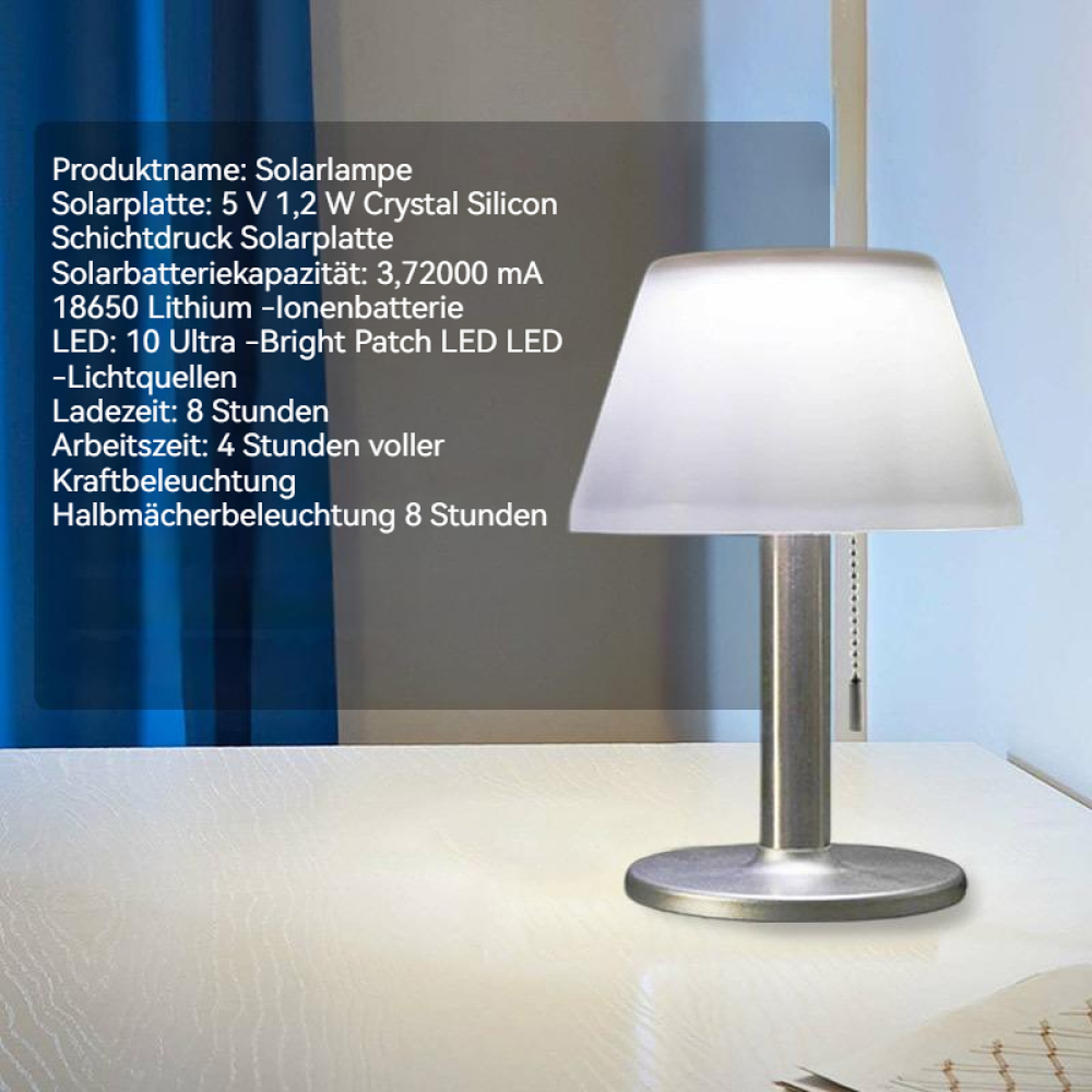 Eine moderne Tischlampe mit weißem Lampenschirm und Metallsockel.