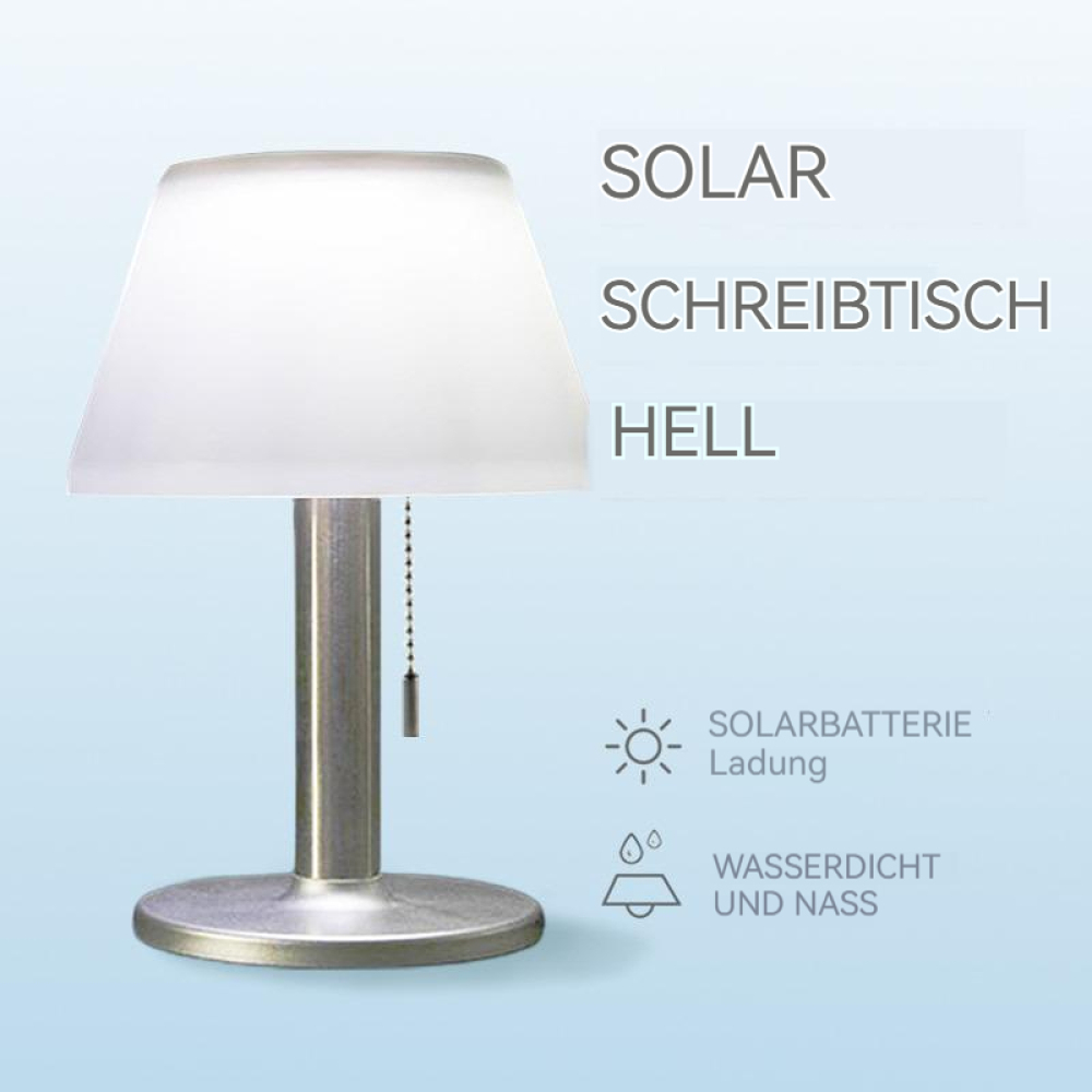 Weiße Solarlampe mit Metallsockel und Kette, Wasserdicht